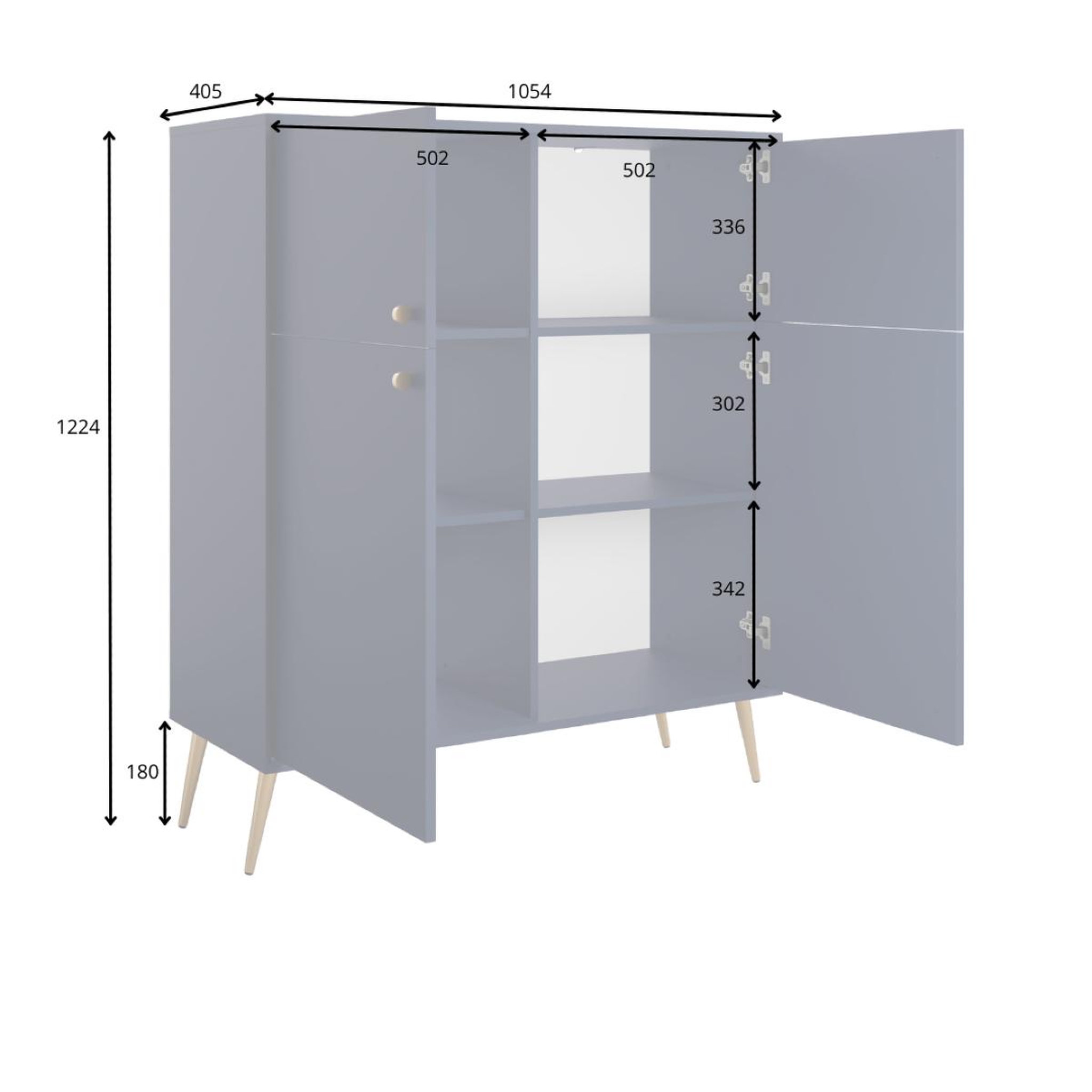 Voir la diapositive 5 : JLC KREATION Buffet haut moderne 4 portes bleu et pied doré ezia