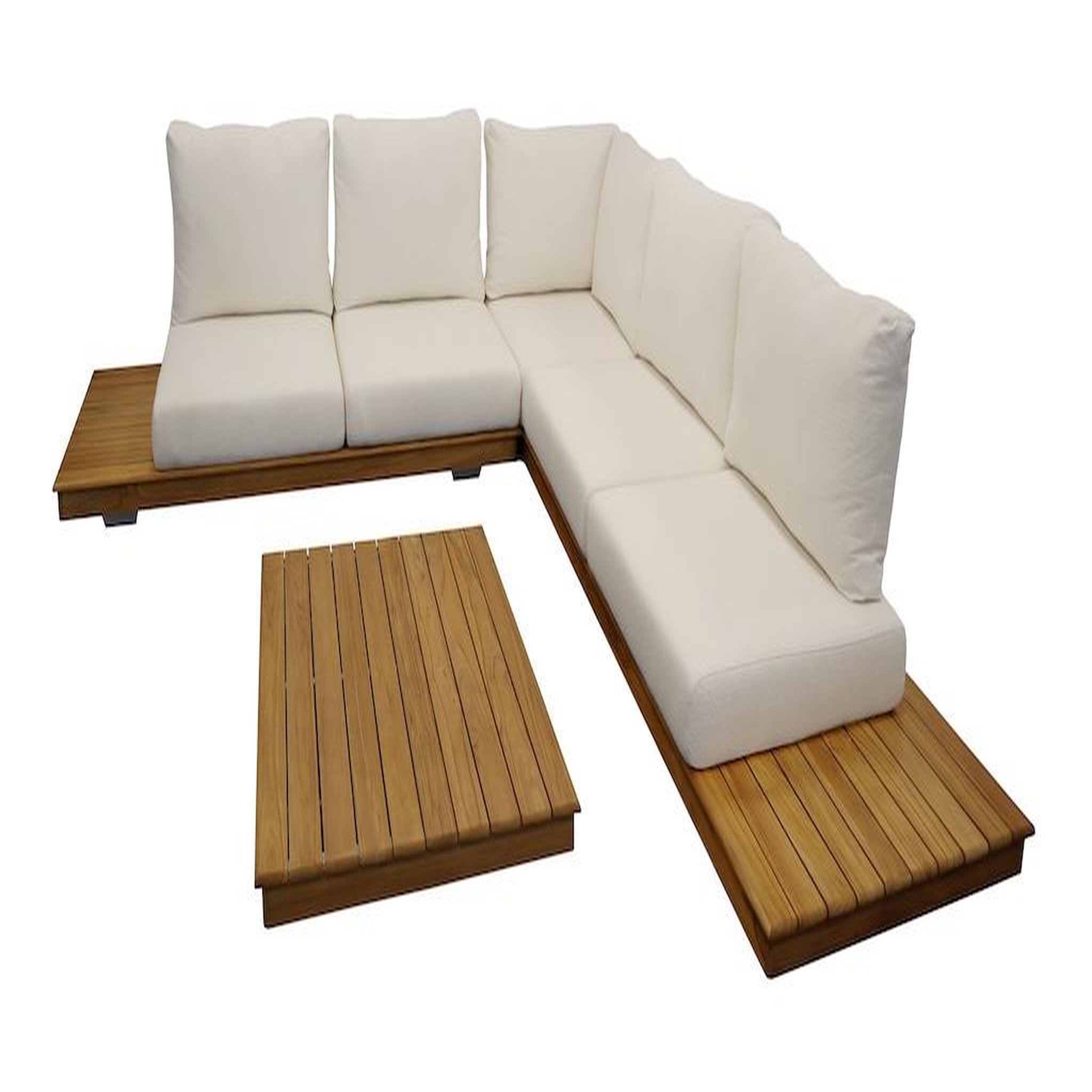 Proloisirs Set salon bas NEWCASTLE - 1 canapé d'angle + 1 table basse - Teck / Blanc