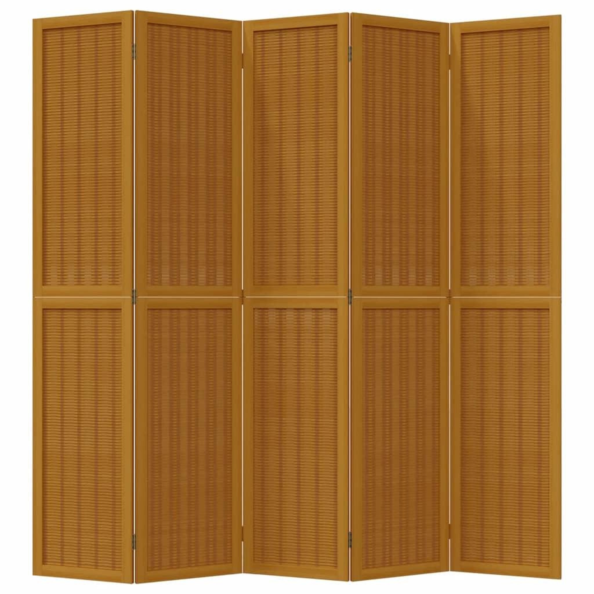 Voir la diapositive 4 : VIDAXL Cloison de separation 5 panneaux marron bois paulownia massif