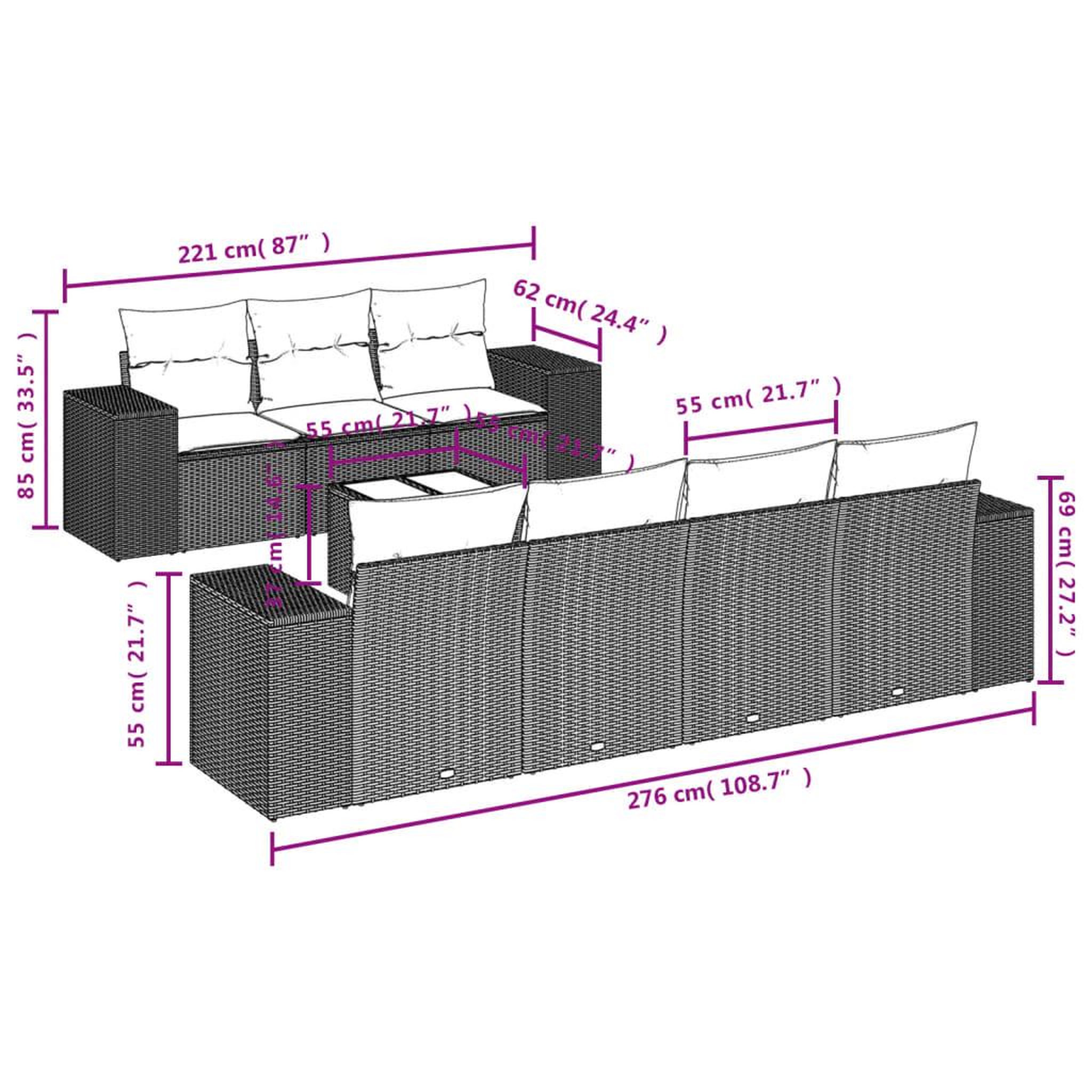 Voir la diapositive 4 : VIDAXL Salon de jardin avec coussins 8 pcs beige resine tressee