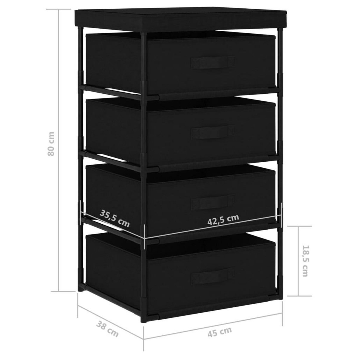 VIDAXL Etagere de rangement avec 4 paniers en tissu Acier Noir