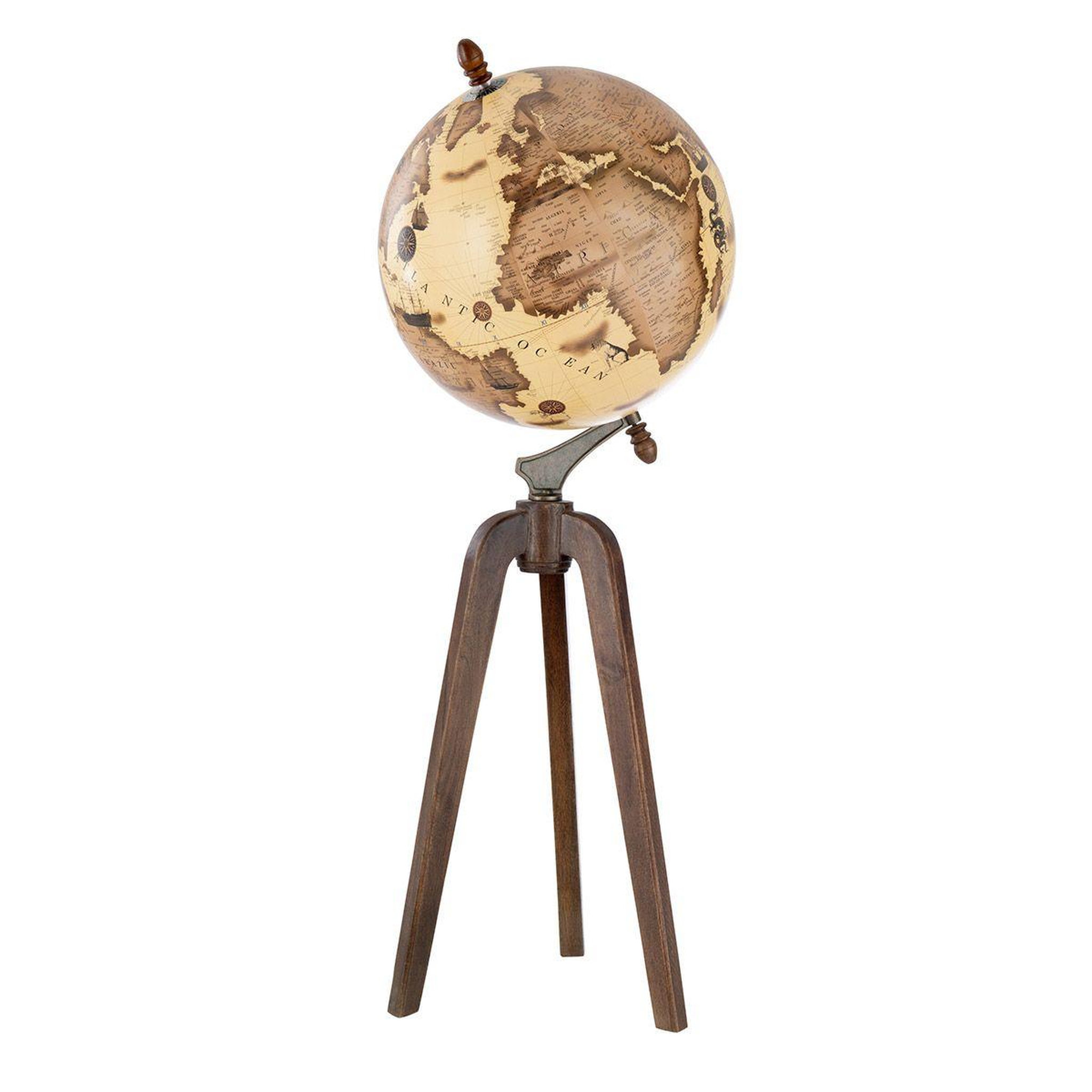 J-LINE Globe sur pied en bois  terrestre  104cm marron & orange