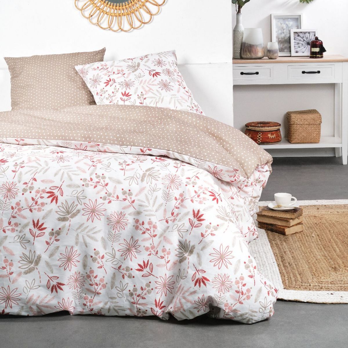 TODAY Parure housse de couette en polyester motif floral LOUISE