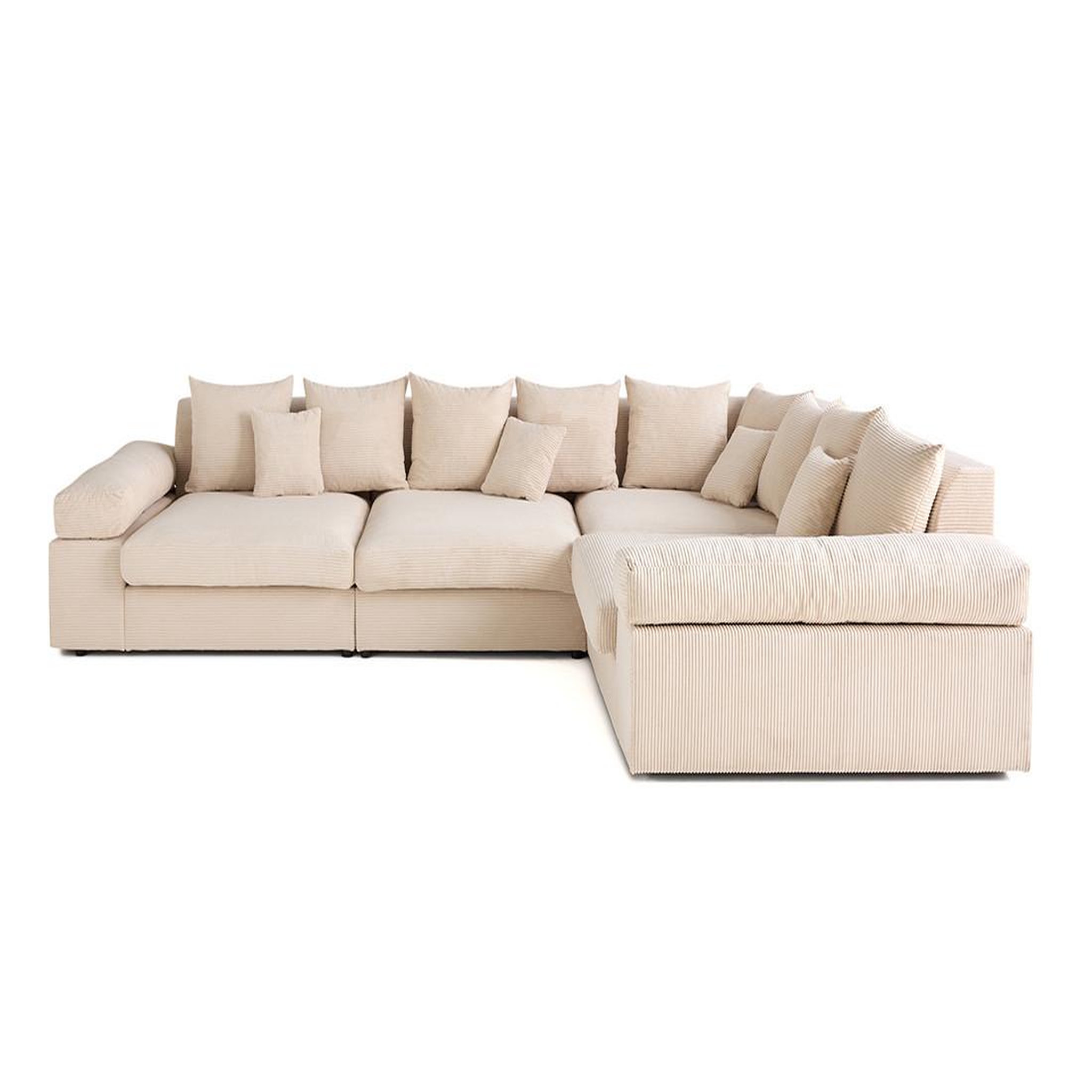 BEST MOBILIER Aspen - canapé d'angle réversible 5 places - assise profonde - en velours côtelé. Coloris disponibles : Bleu, Gris, Vert, Noir, Orange, Beige