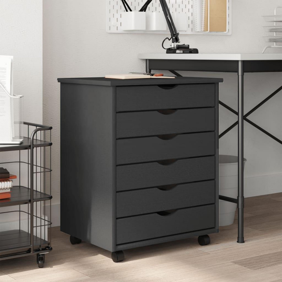 VIDAXL Armoire roulante avec tiroirs MOSS gris bois de pin solide