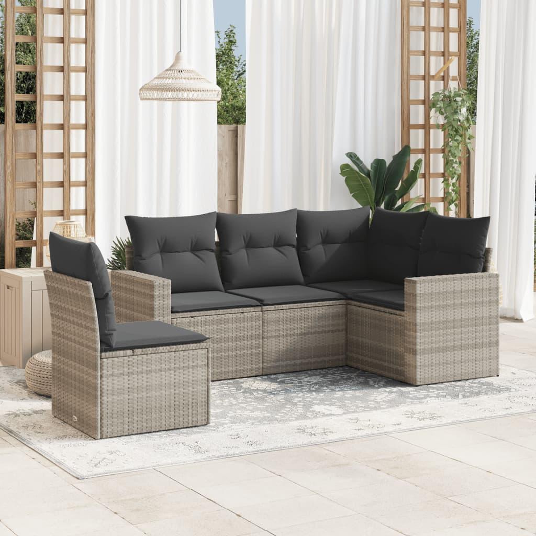 VIDAXL Salon de jardin 5 pcs avec coussins gris clair resine tressee