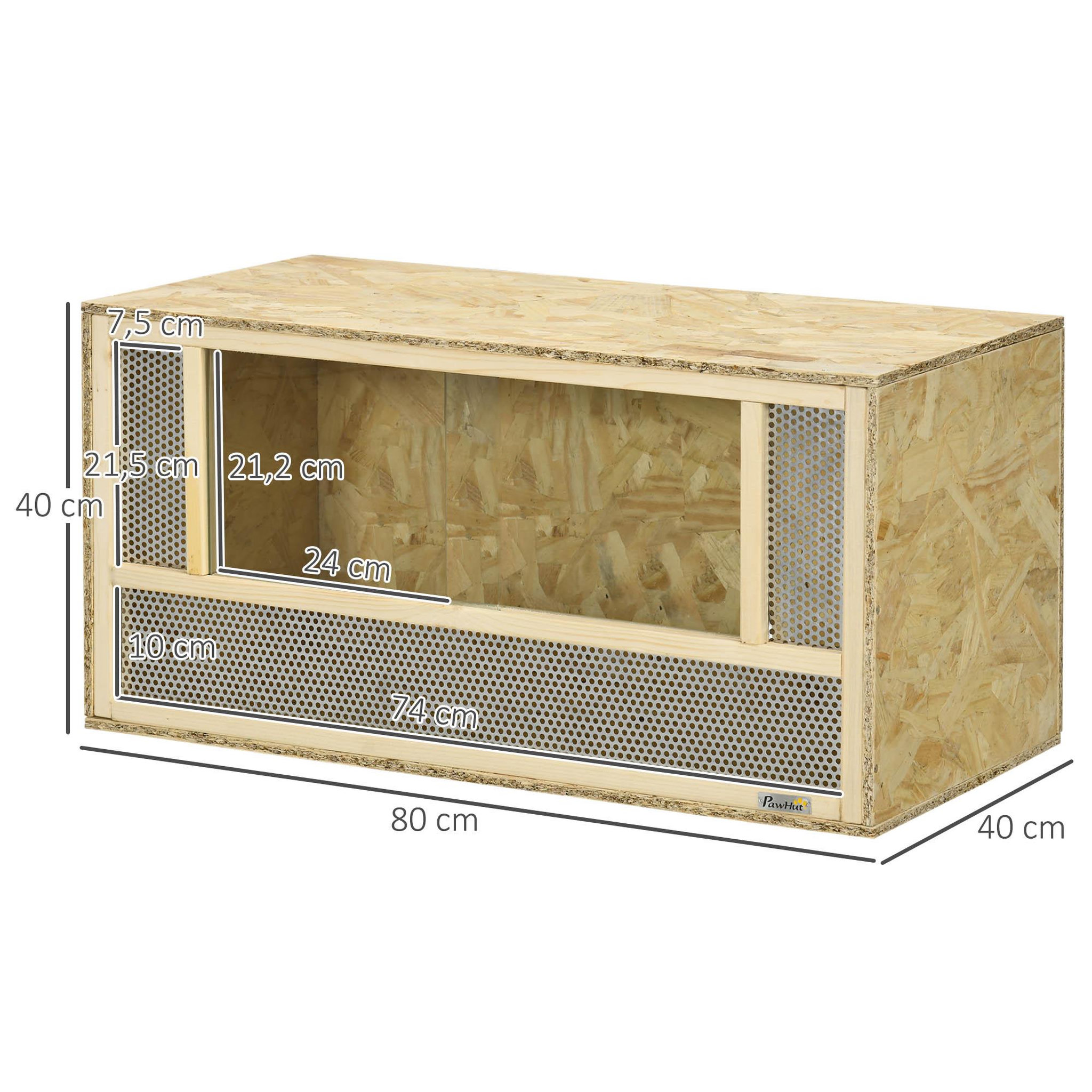 Voir la diapositive 3 : PAWHUT Terrarium - vivarium reptiles - 2 portes coulissantes verre trempé - parois maillées frontales - métal OSB