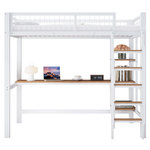 MERAX Lit mezzanine 90x200cm métal et bois coloris blanc