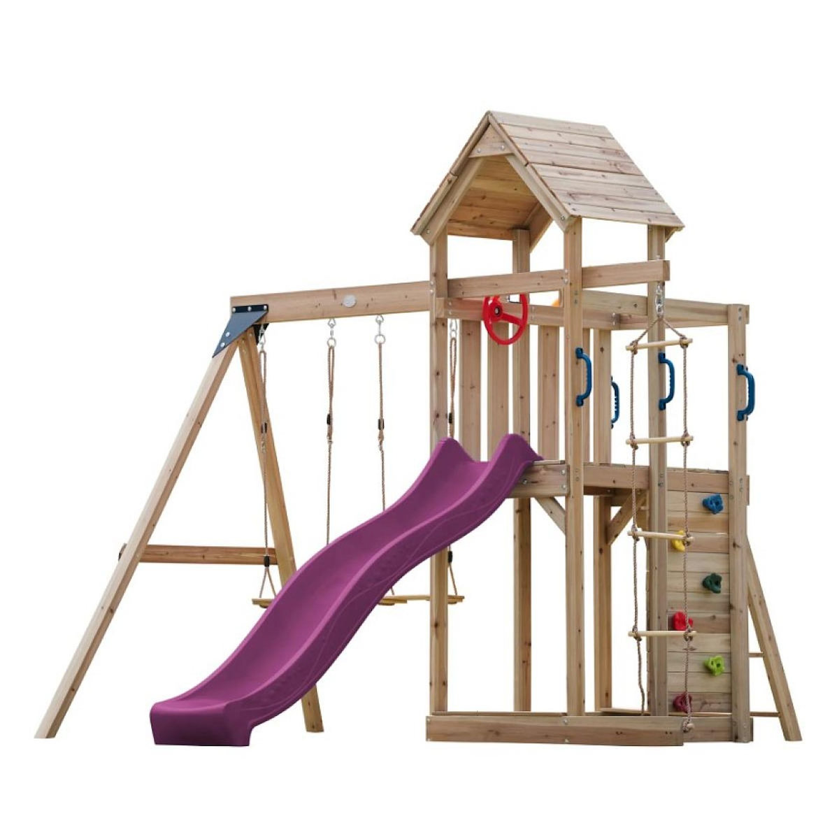 Axi House Portique Moos 2 balançoires + échelle toboggan violet