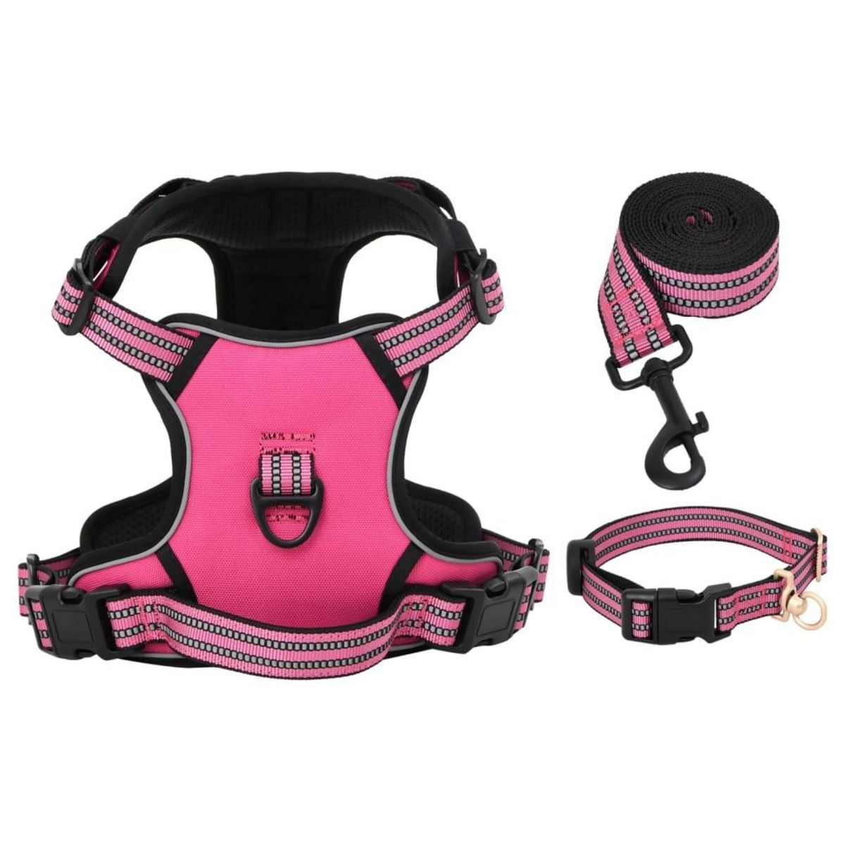 VIDAXL Harnais pour chien avec laisse et collier reglables rose L