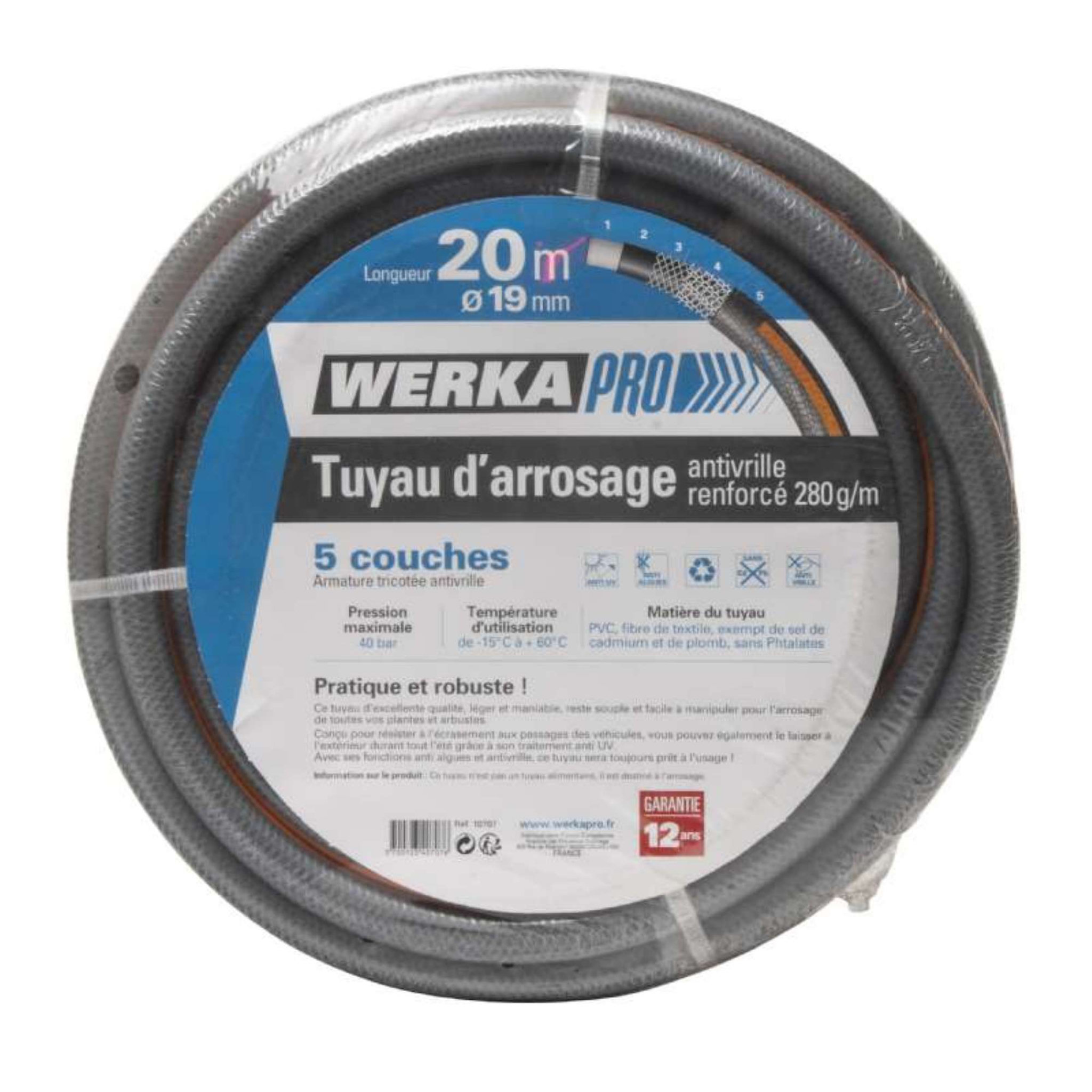 Voir la diapositive 3 :  Tuyau d'arrosage antivrille 280 g Werkapro 20 m