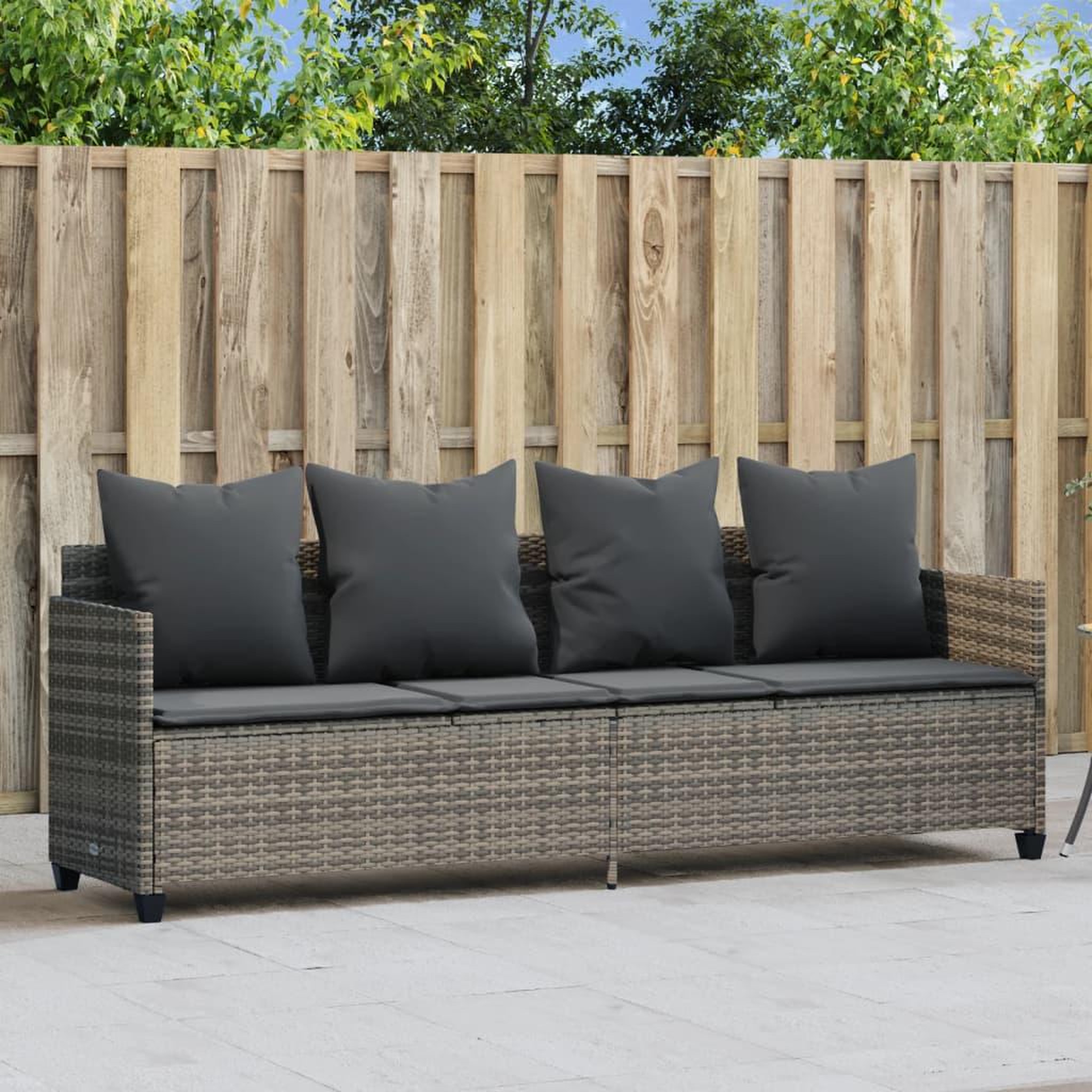 VIDAXL Chaise longue avec coussins gris resine tressee