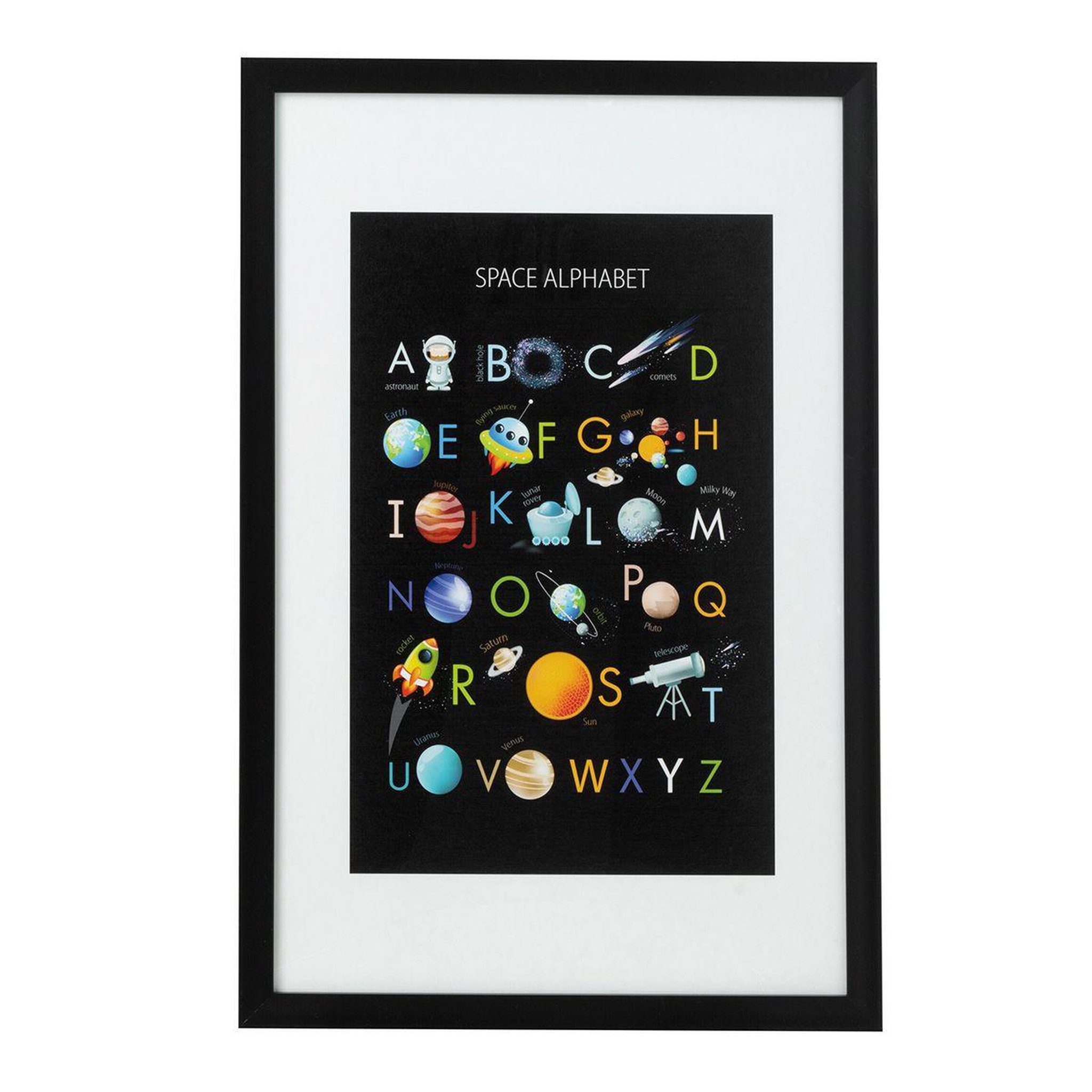 Voir la diapositive 1 : J-LINE Affiche murale déco  alphabet astronaute  40x60cm noir