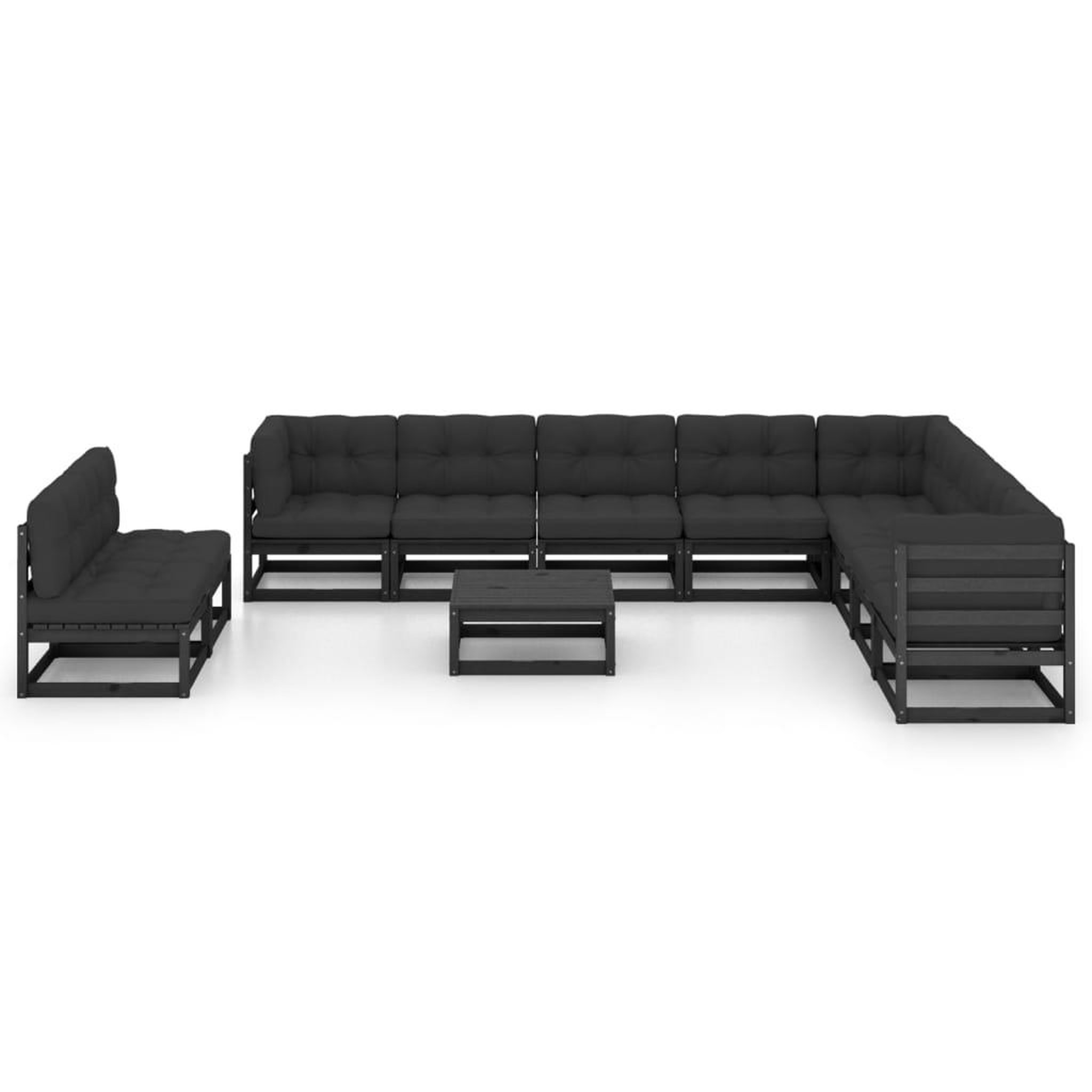 Voir la diapositive 2 : VIDAXL Salon de jardin 11 pcs avec coussins Noir Bois de pin massif