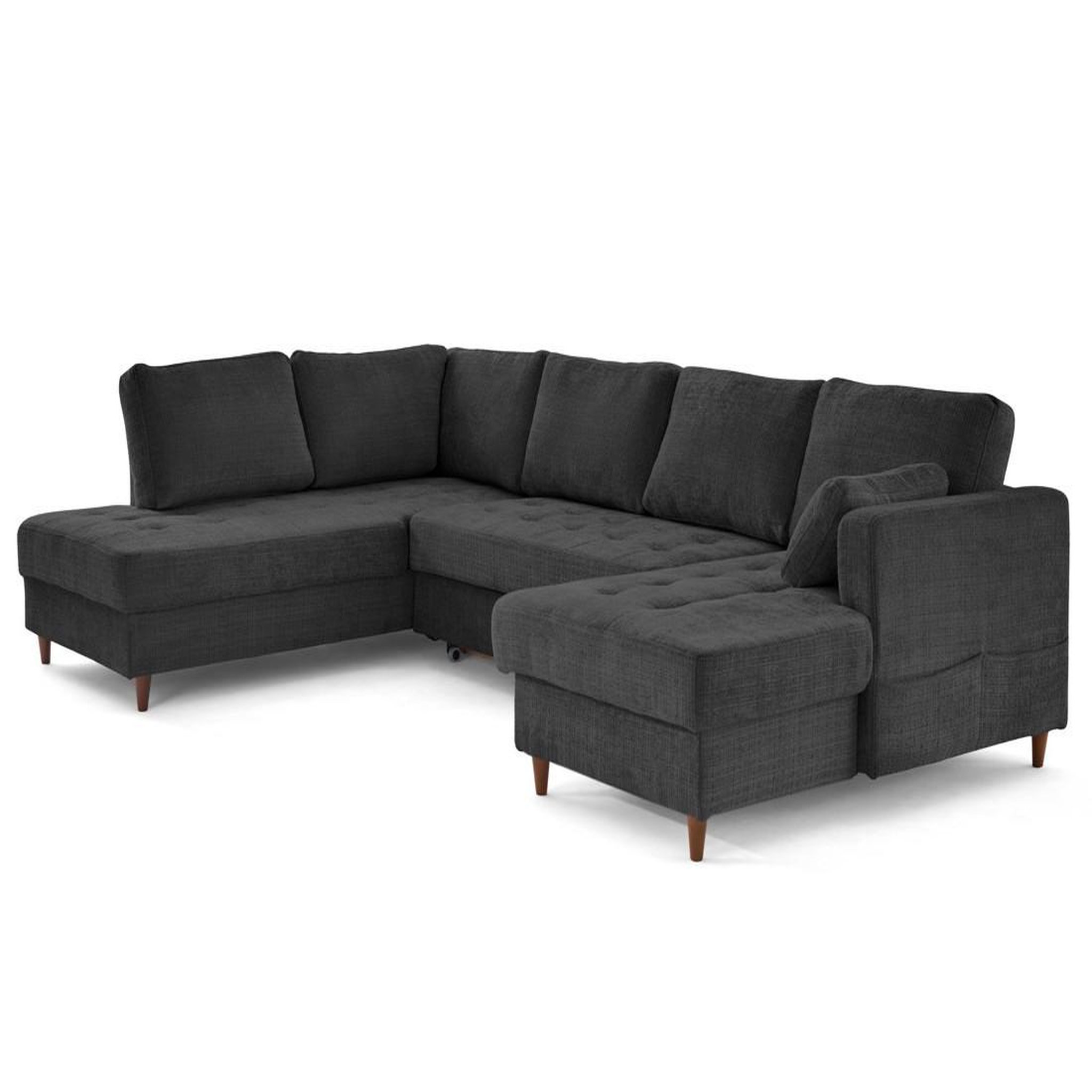 Voir la diapositive 5 : LISA DESIGN Anna - canapé panoramique d'angle gauche 7 places convertible avec coffre en velours texturé