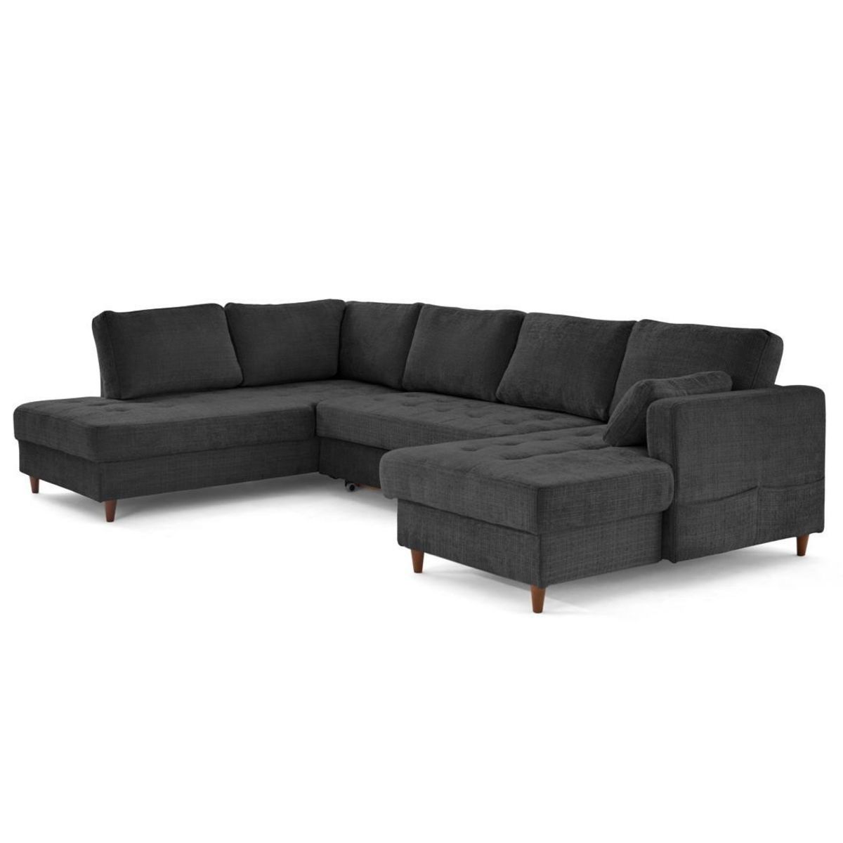 LISA DESIGN Anna - canapé panoramique d'angle gauche 7 places convertible avec coffre en velours texturé