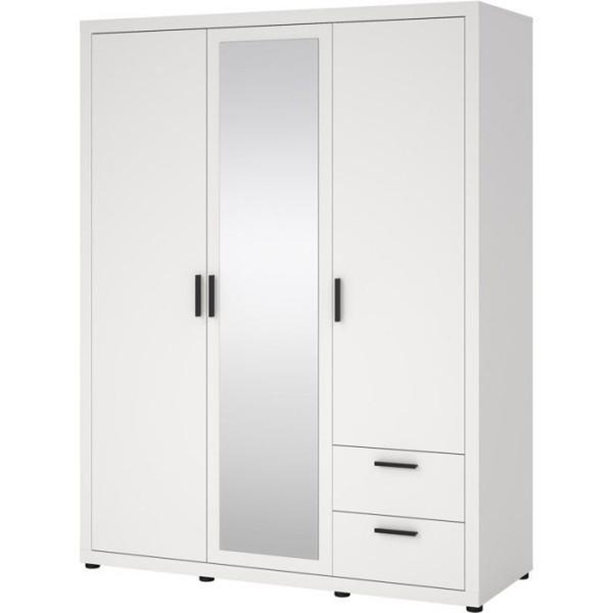MARKET24 Armoire de chambre - mira - blanc mat - 3 portes dont 1 avec miroir - 2 tiroirs - 153,6 x 59,8 x 200,9 cm