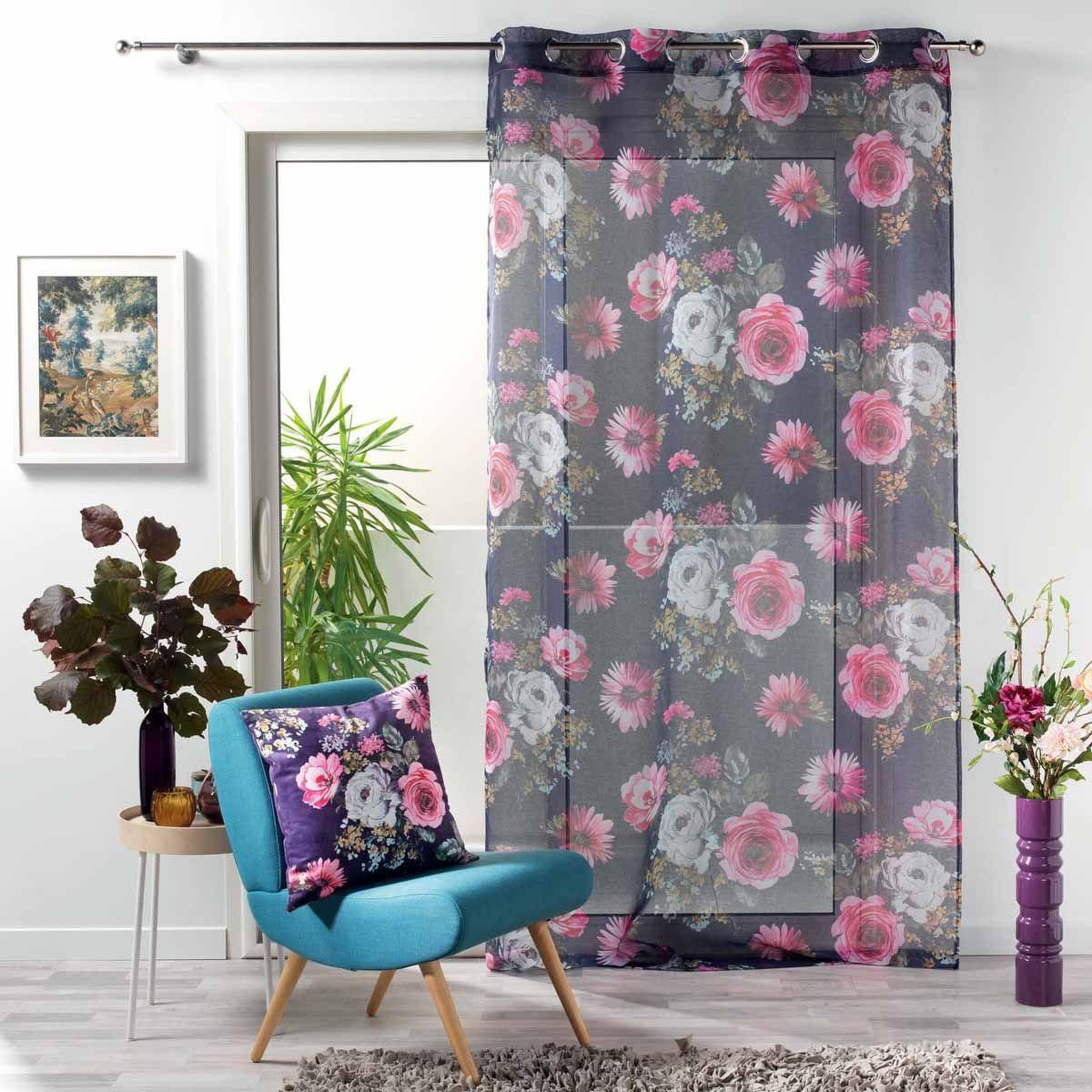 Voir la diapositive 4 : Douceur d'Intérieur Rideau voilage à œillets  flower life  140x240cm prune