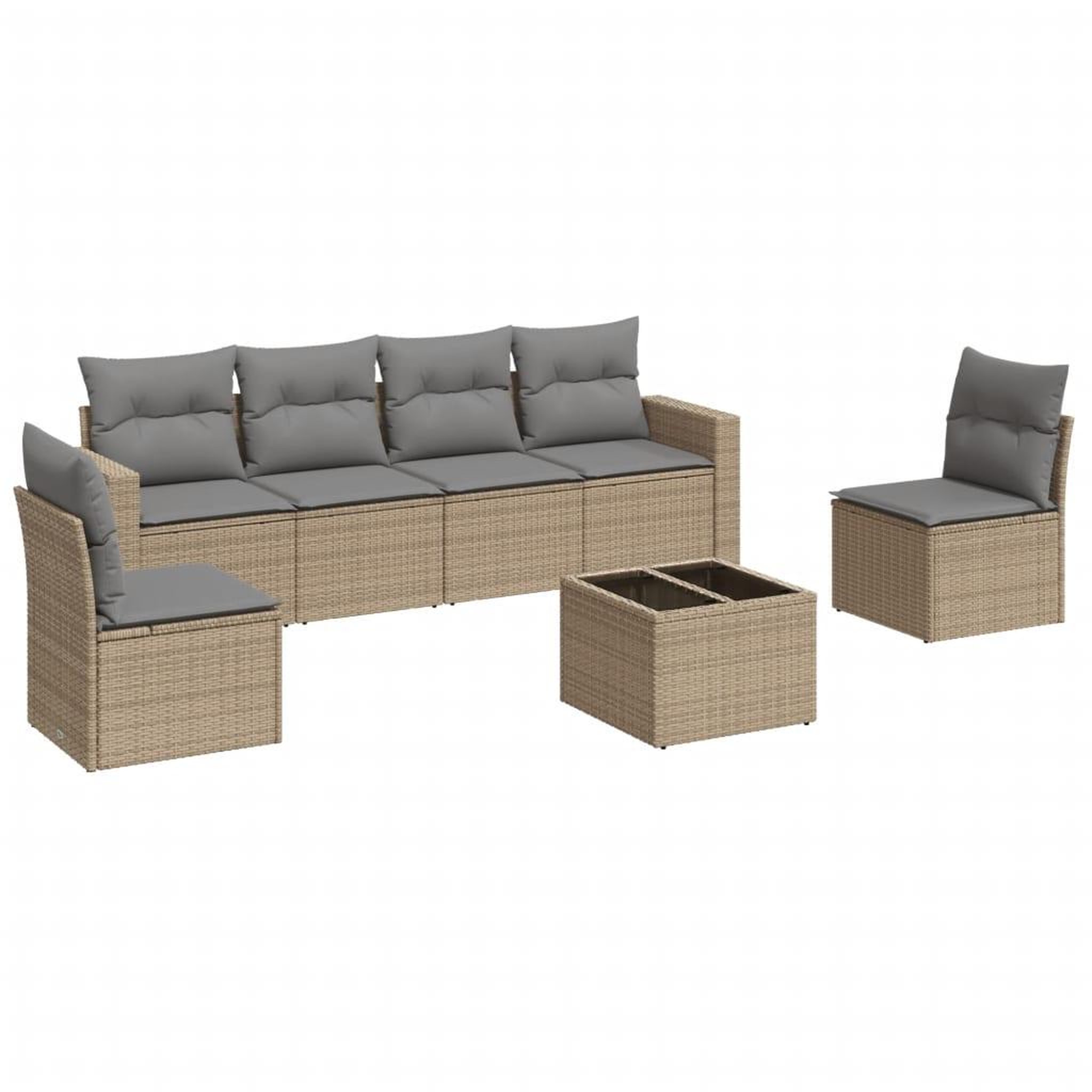 Voir la diapositive 2 : VIDAXL Salon de jardin avec coussins 7 pcs beige resine tressee