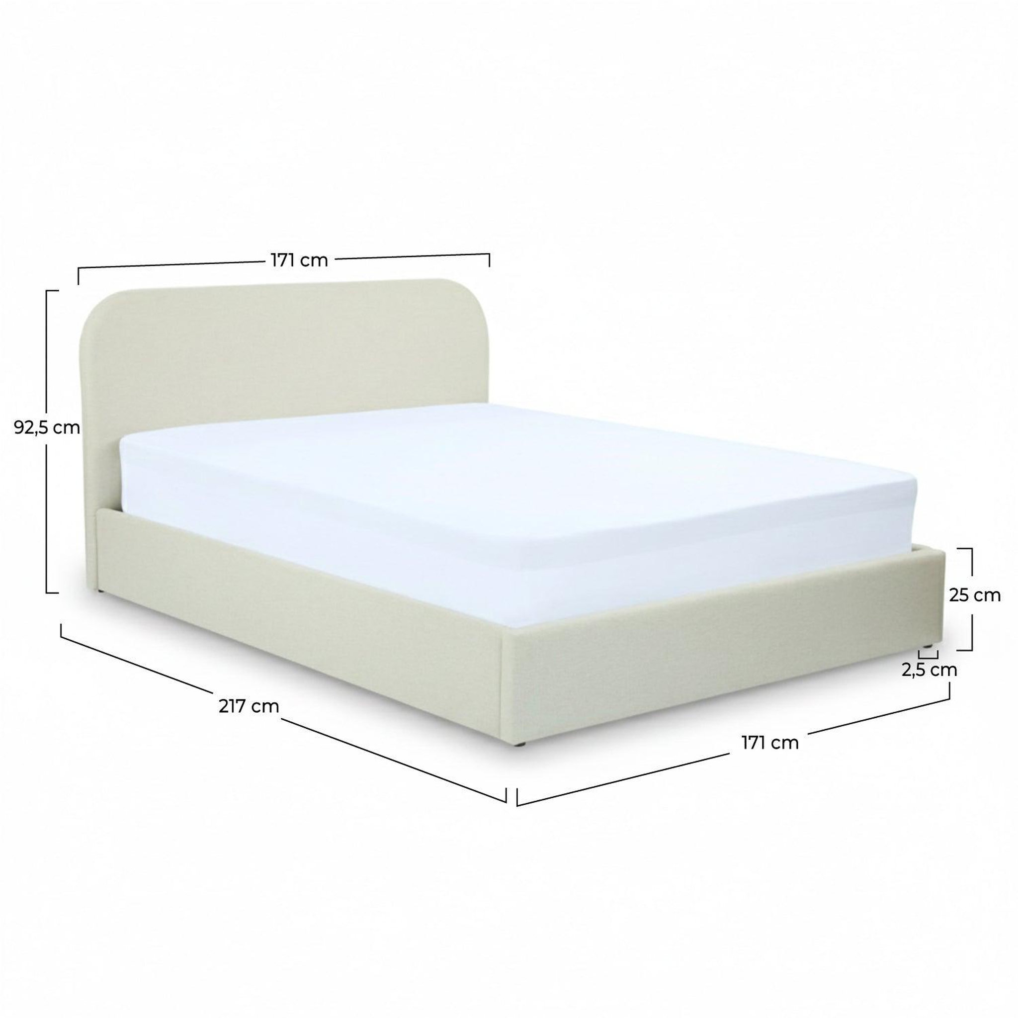 Voir la diapositive 4 : MAISON PAVANE Lit double avec coffre 160x200 cm en tissu gris/beige-tilly