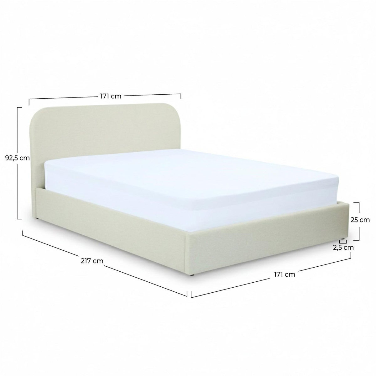Rendez vous déco Lit double avec coffre 160x200 cm en tissu gris/beige-Tilly
