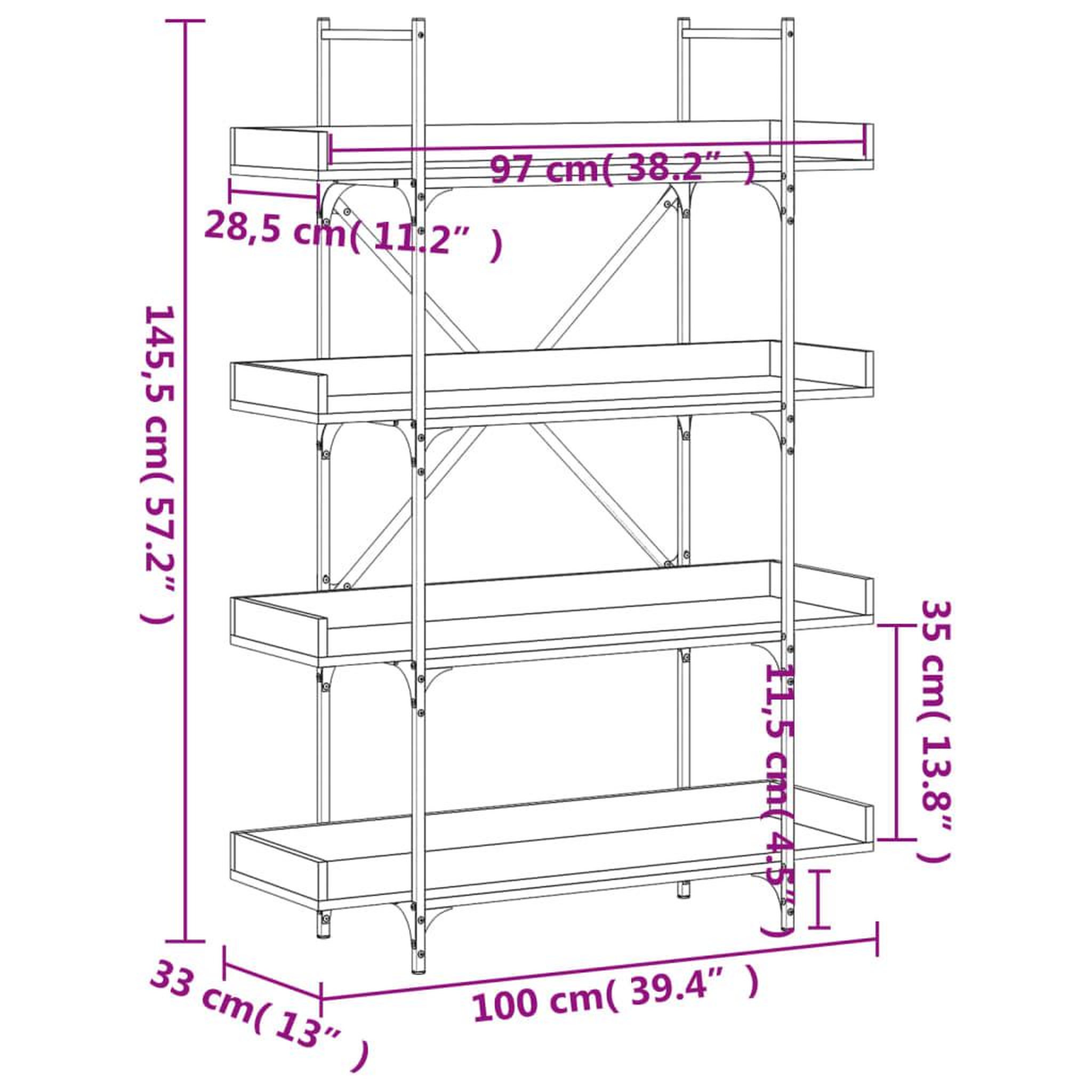 Voir la diapositive 6 : VIDAXL Bibliotheque a 4 niveaux noir 100x33x145,5 cm bois d'ingenierie