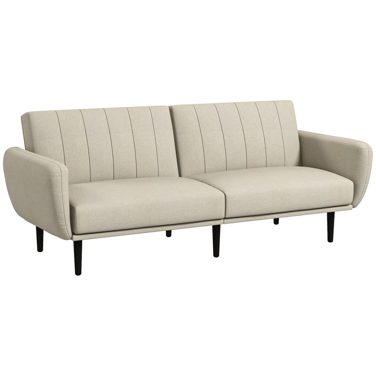 HOMCOM Canapé convertible 3 places design contemporain dossier inclinable modulable bois hévéa noir tissu grège