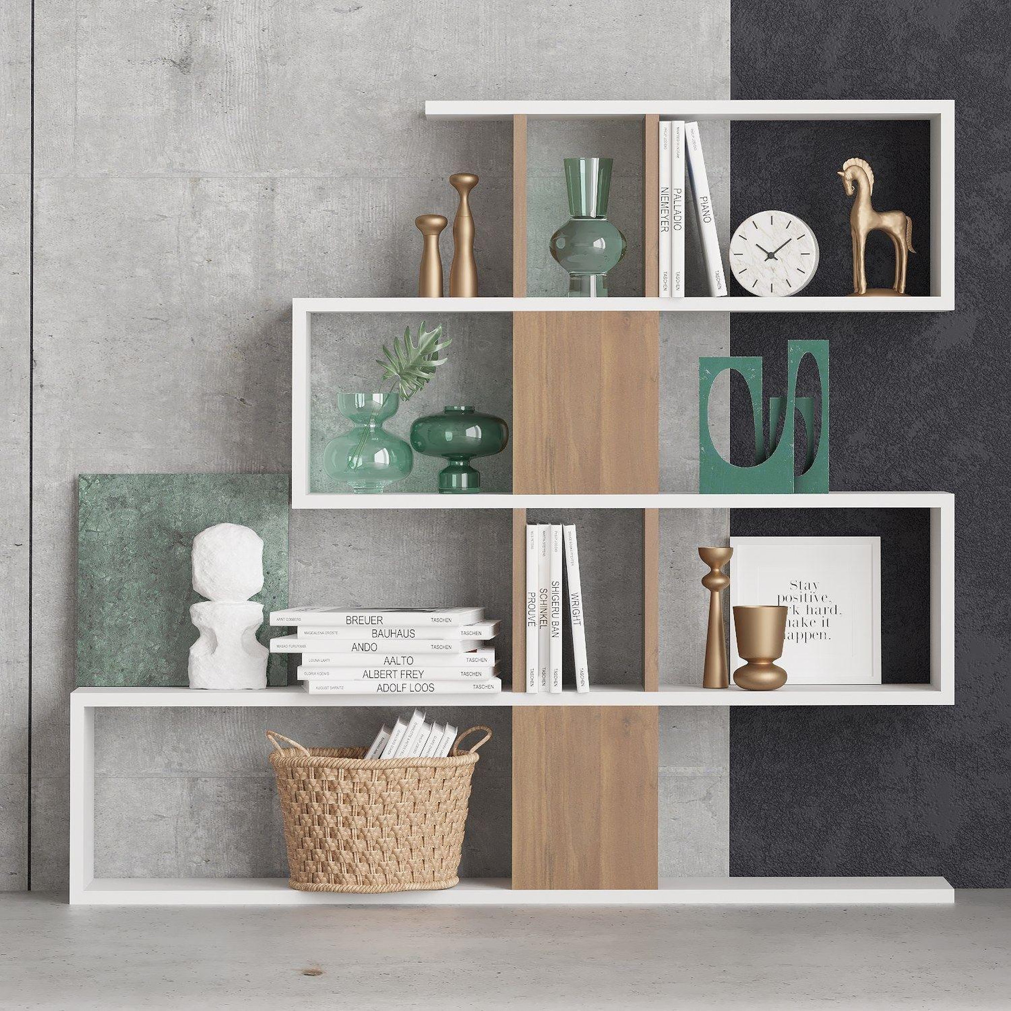 Voir la diapositive 2 : Habitat et Jardin Bibliothèque en bois  Karlin  - 120 x 20 x 109 cm - Blanc