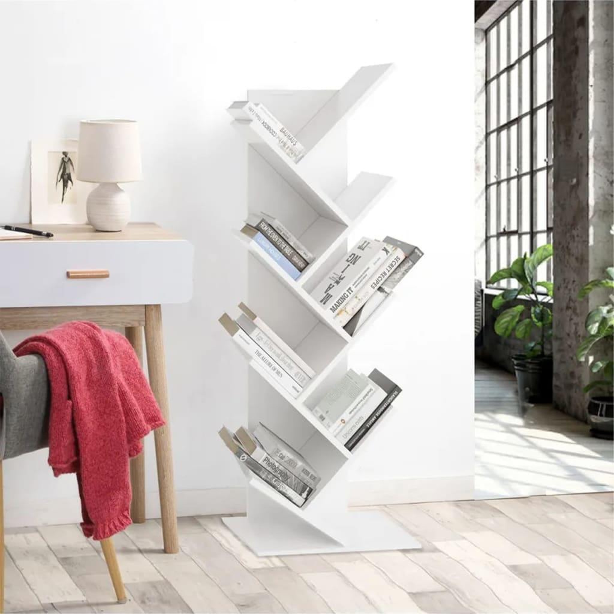 Voir la diapositive 1 : FMD FMD Etagere geometrique sur pied a livres Blanc