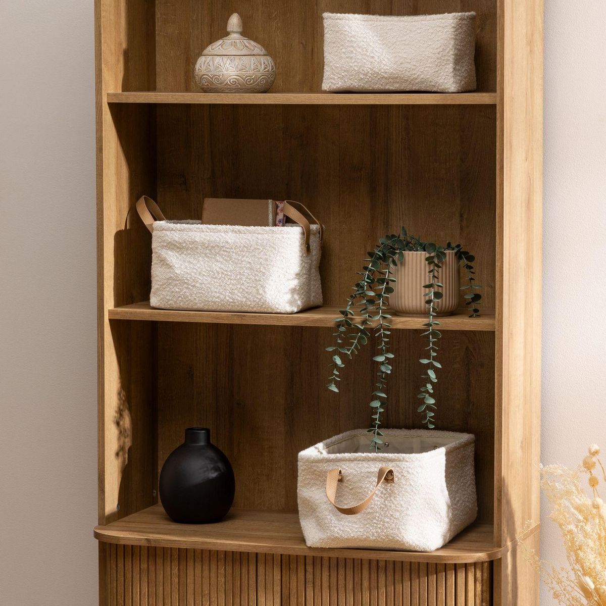 ATMOSPHERA Lot de 3 paniers rectangles effet bouclette LOE - Blanc