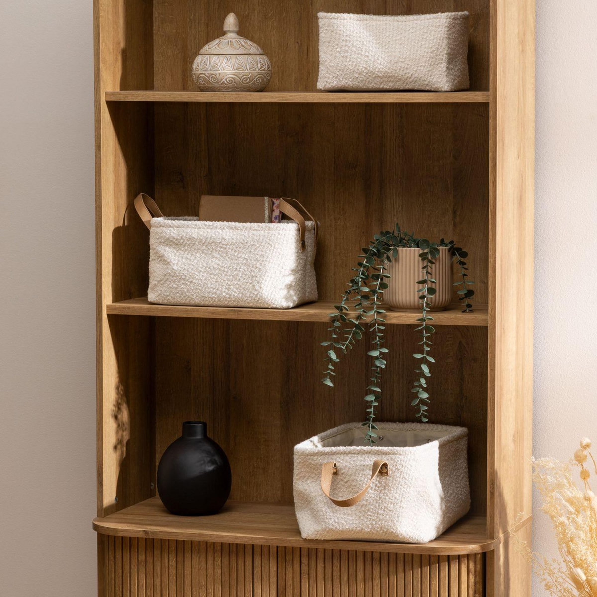 ATMOSPHERA Lot de 3 paniers rectangles effet bouclette LOE - Blanc