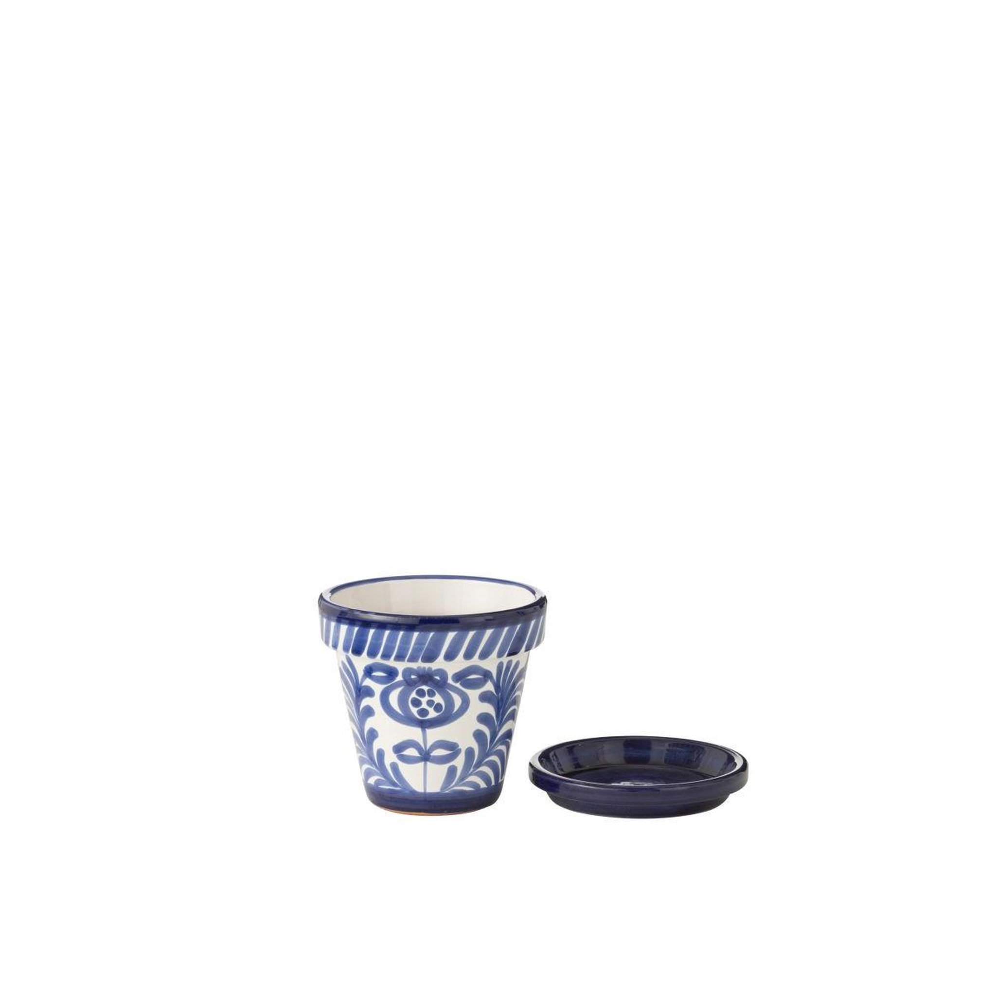 Voir la diapositive 2 : J-LINE Pot avec soucoupe en céramique  granada  21cm bleu cobalt