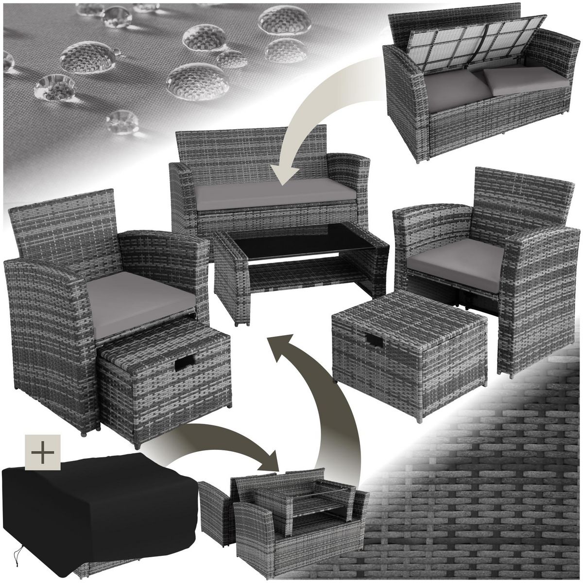 tectake Salon de jardin pour 4 à 6 personnes gris