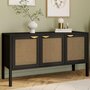 Voir la diapositive 2 : ID MARKET Buffet bas 110 cm EDHEN 3 portes bois noir et cannage