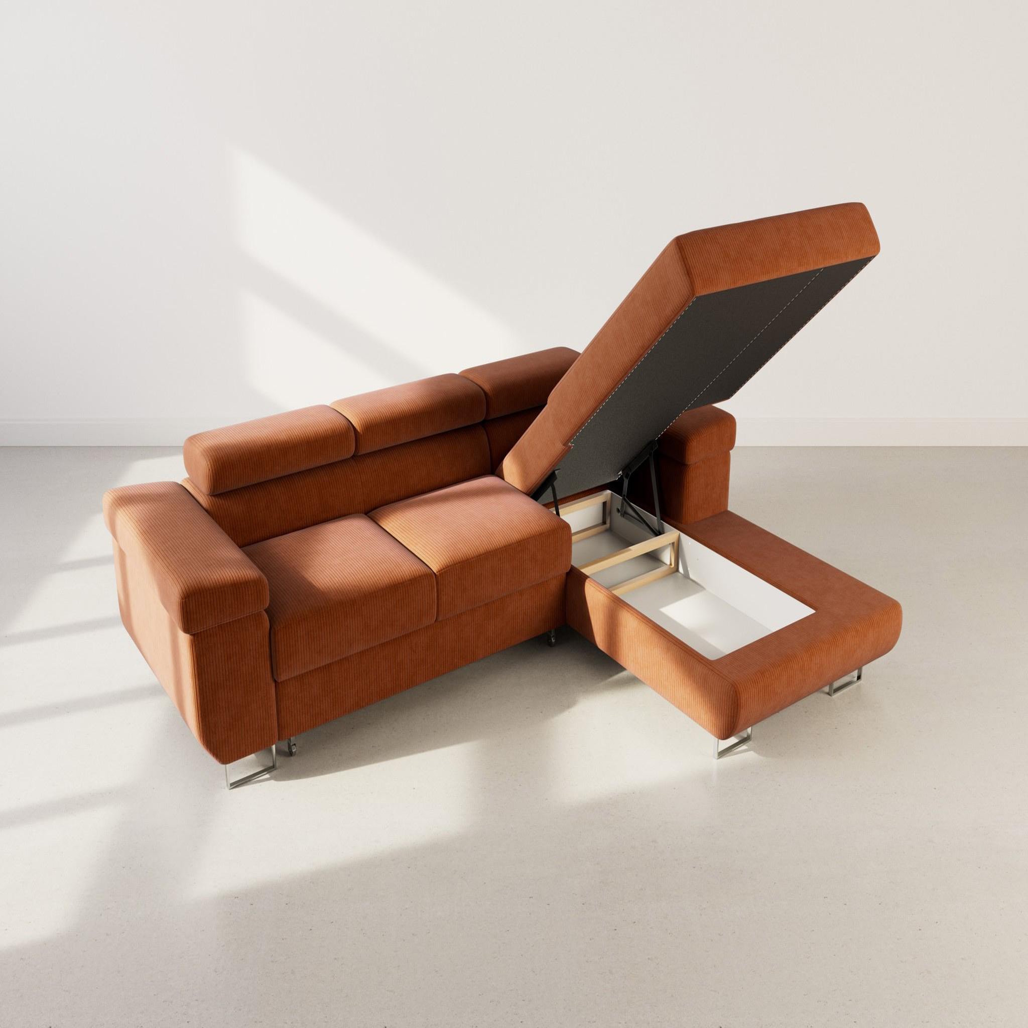 Voir la diapositive 3 : BEST MOBILIER Pablo - canapé d'angle droit - 6 places - convertible avec coffre et têtières réglables - en velours côtelé