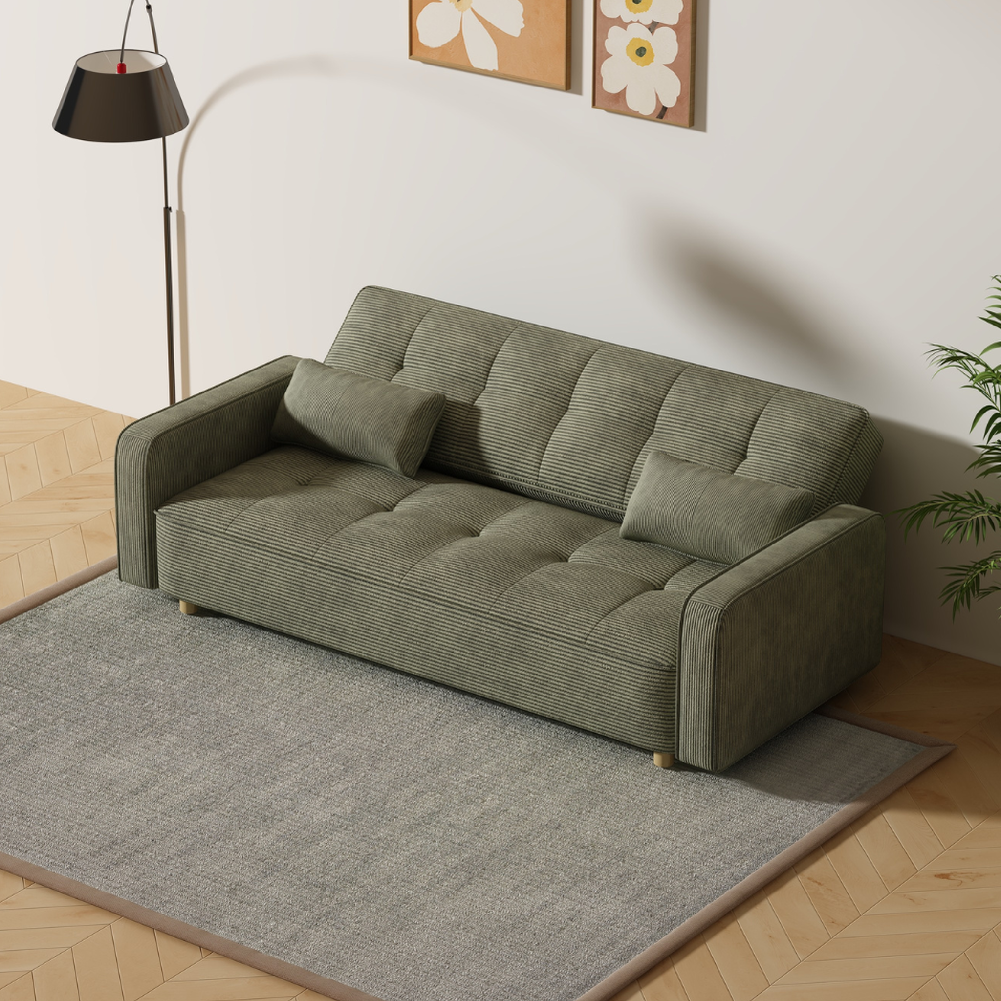 Voir la diapositive 5 : CONCEPT USINE Canapé scandinave convertible 3 places en velours côtelé vert copenhague