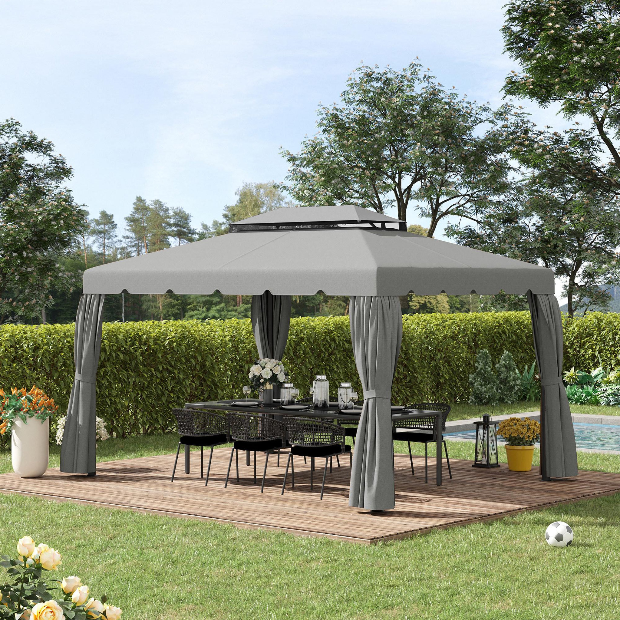 Voir la diapositive 4 : OUTSUNNY Toile de rechange pour pavillon tonnelle tente 3,90L x 2,90l m polyester haute densité 170 g/m² gris