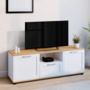 Voir la diapositive 2 : ID MARKET Meuble TV 110 cm VITO avec tiroir et niche blanc et bois