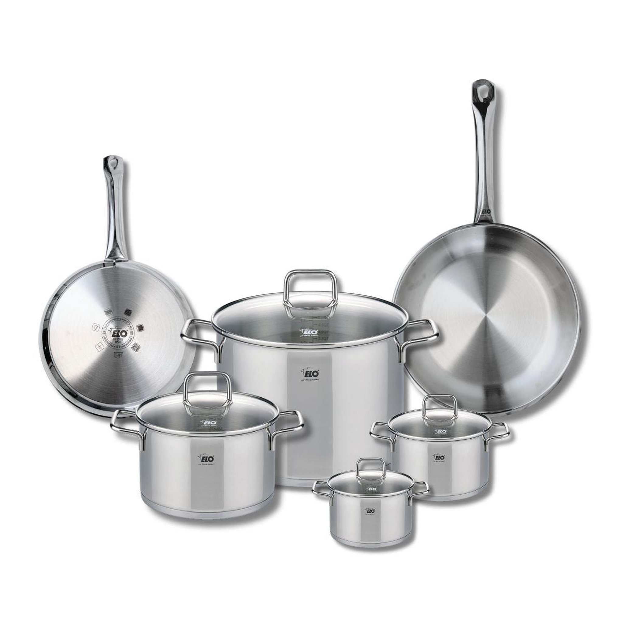 ELO Ensemble de 2 poêles de cuisson 24 et 28 cm et 4 faitouts 12, 14, 20 et 26 cm elo profi citrin