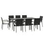 Voir la diapositive 3 : VIDAXL Ensemble a manger jardin 9pcs et coussins noir resine tressee