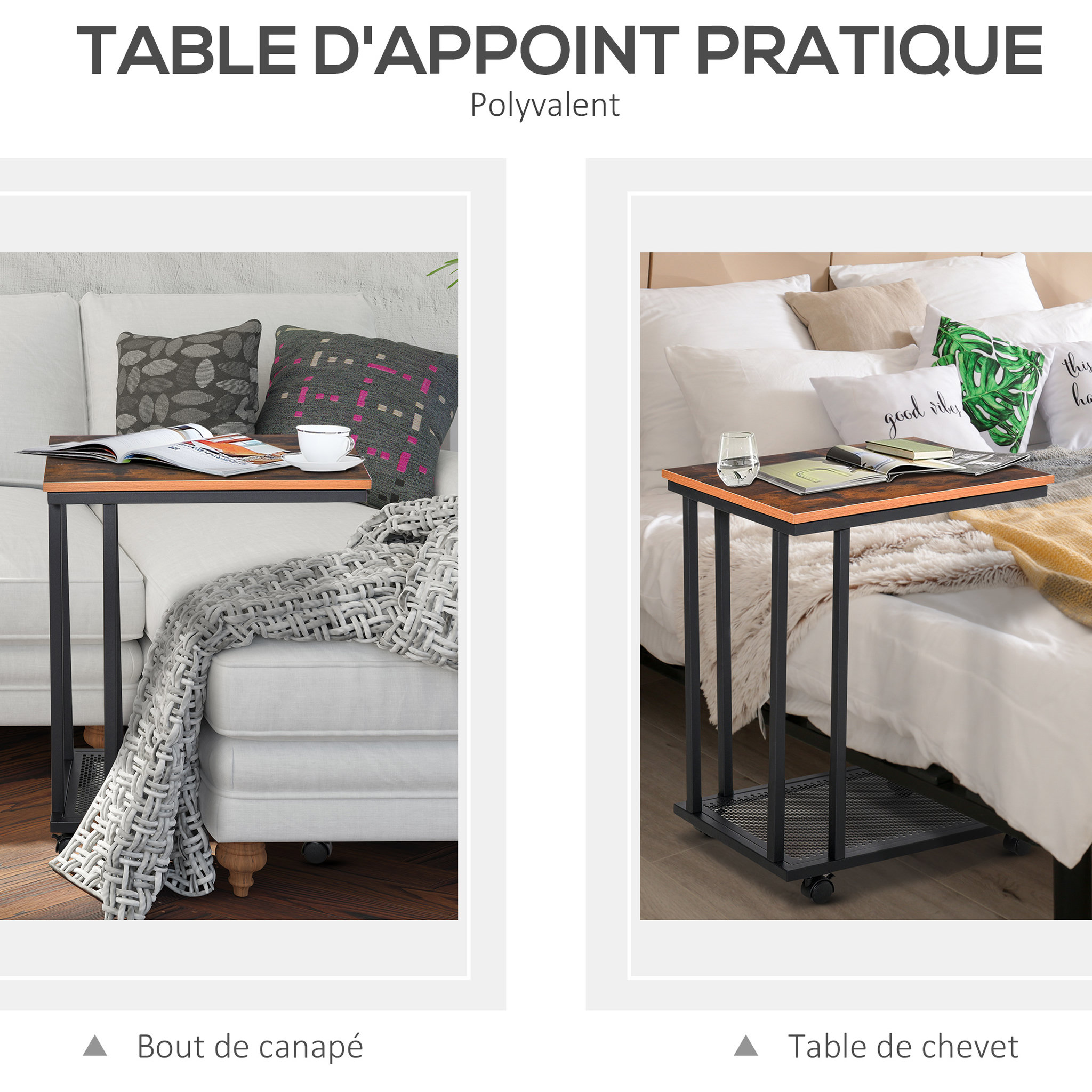 Voir la diapositive 6 : HOMCOM Table basse table d'appoint Vintage style industriel étagère acier noir MDF coloris boisé