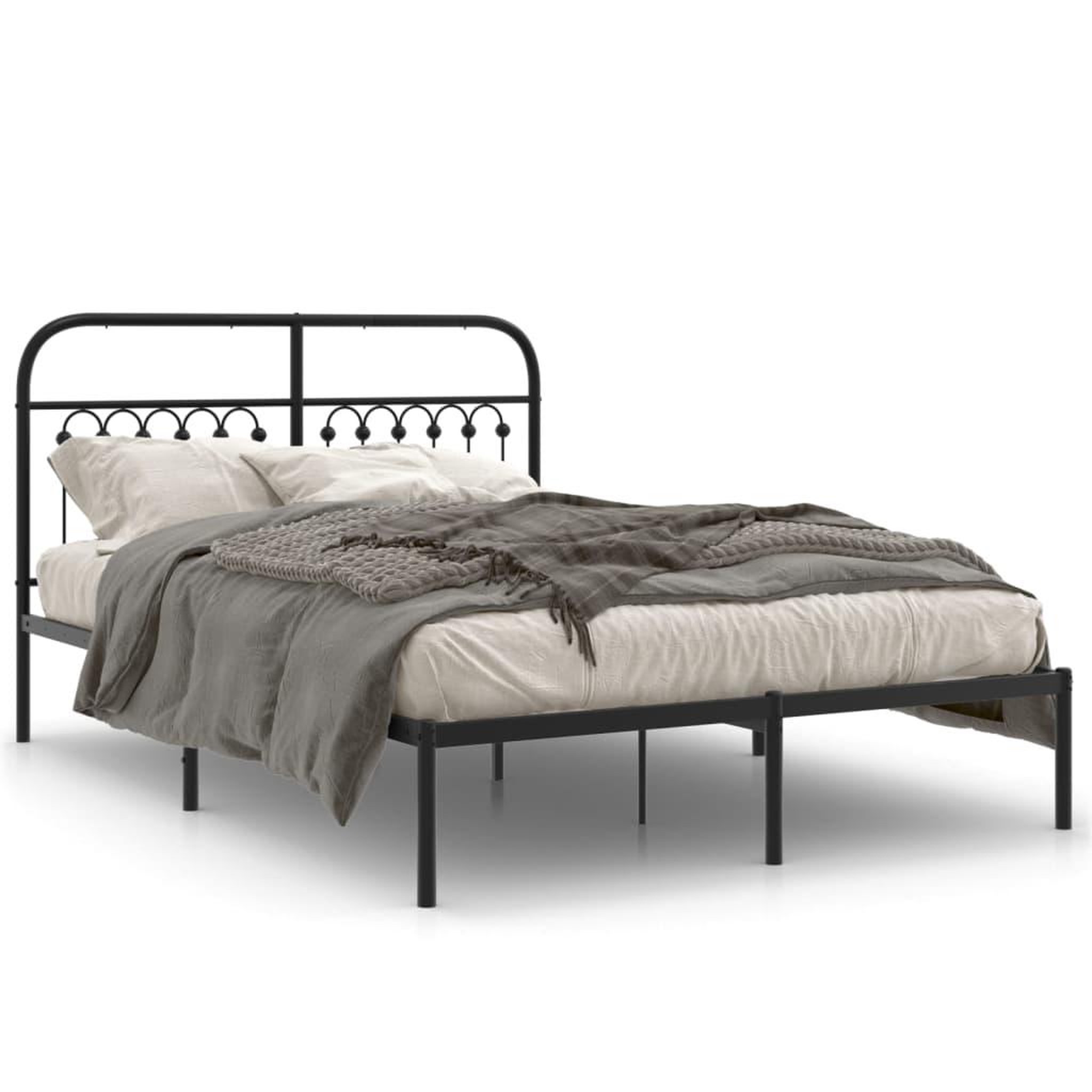 Voir la diapositive 2 : VIDAXL Cadre de lit metal sans matelas avec tete de lit noir 140x190cm