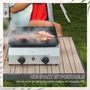 Voir la diapositive 6 : OUTSUNNY Plancha gaz portable antiadhésive 2 brûleurs 4,8 kW surface cuisson 40L x 34l cm acier inox émaillé
