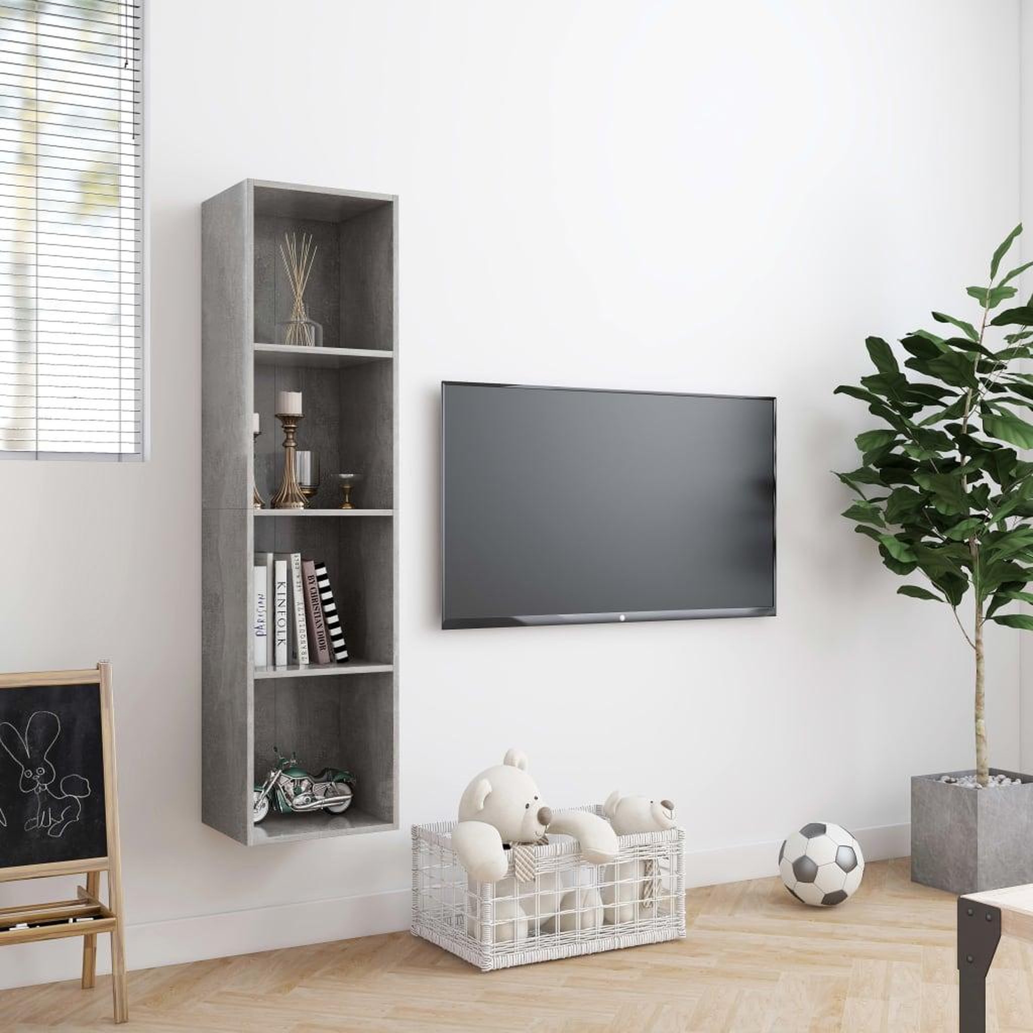 Voir la diapositive 3 : VIDAXL Bibliotheque/Meuble TV Gris beton 143x30x36 cm