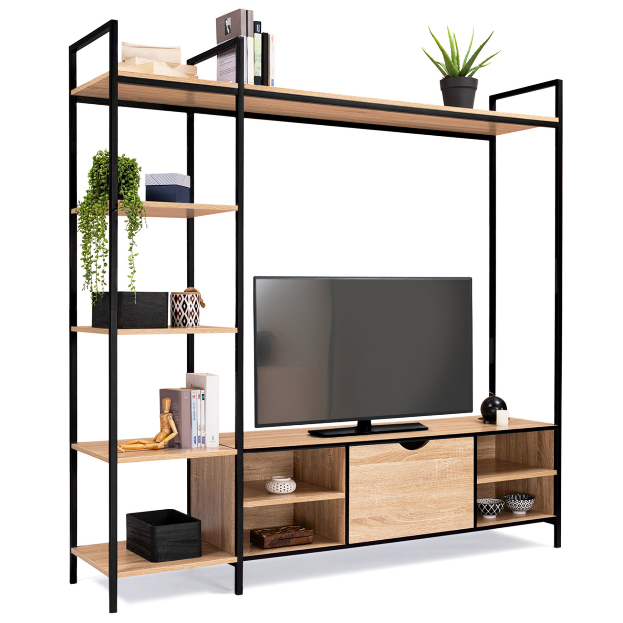 ID MARKET Ensemble meuble tv 170 cm detroit avec étagères design industriel