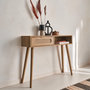 Voir la diapositive 3 : SWEEEK Console décor bois et cannage arrondi . Eva. 1 tiroir. 1 niche. pieds scandinaves. L 100 x l 29 x H 81cm