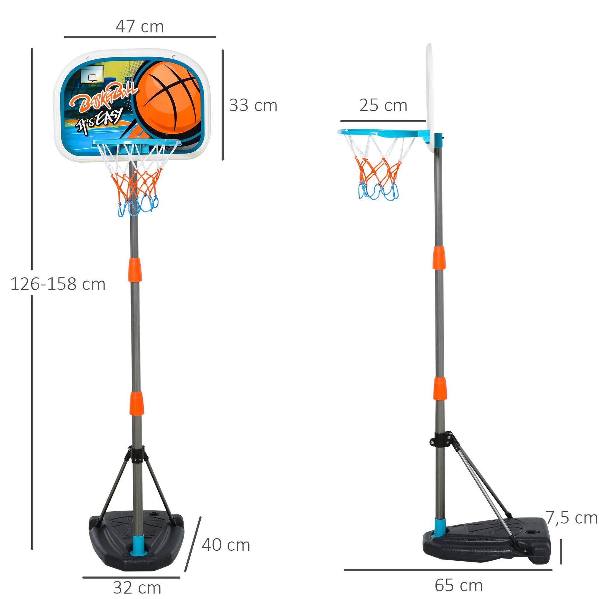 Voir la diapositive 3 : HOMCOM Panier de basket-ball sur pied avec poteau base lestage panneau + ballon + pompe hauteur réglable 1,26 – 1,58 m
