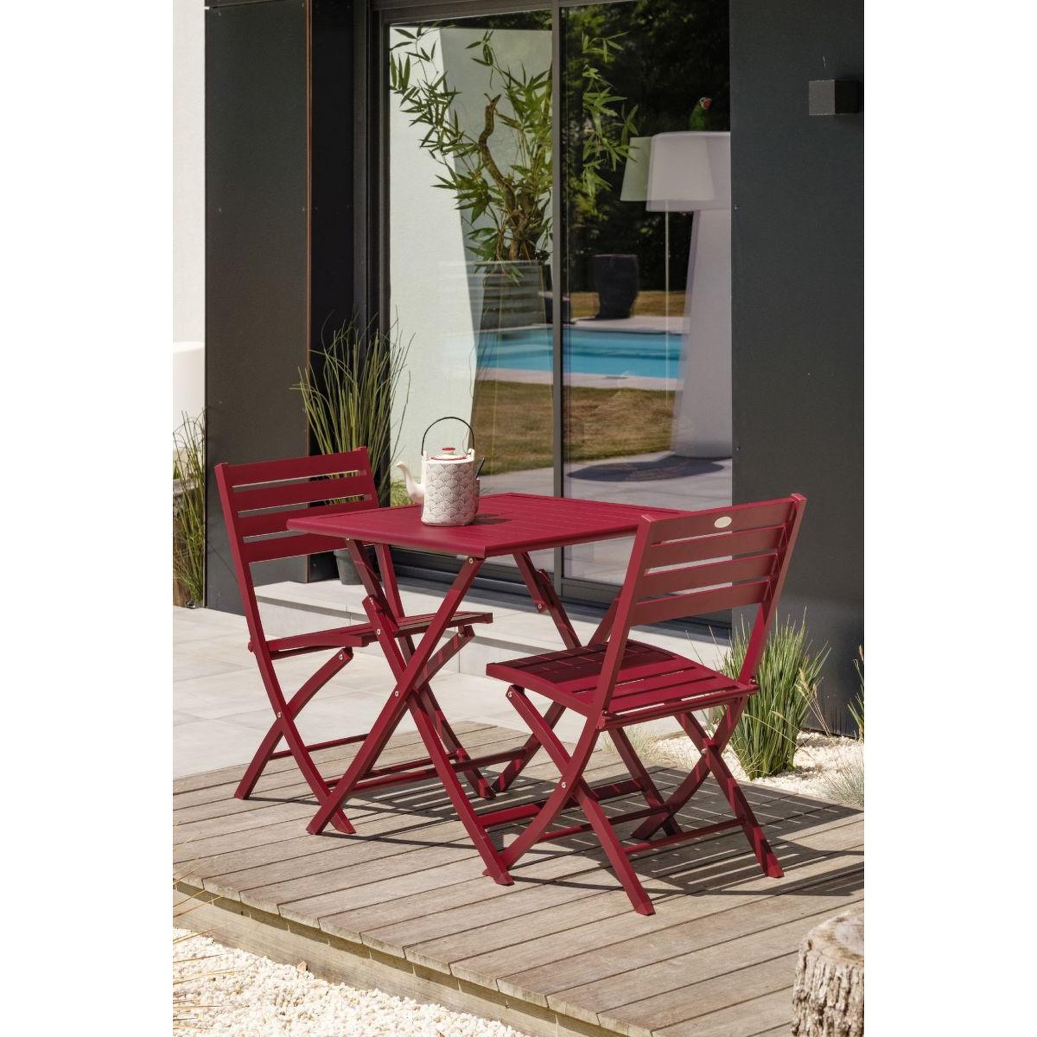 Voir la diapositive 4 : Paris Prix Ensemble table de jardin pliante & 2 chaises  marius  70cm rouge carmin