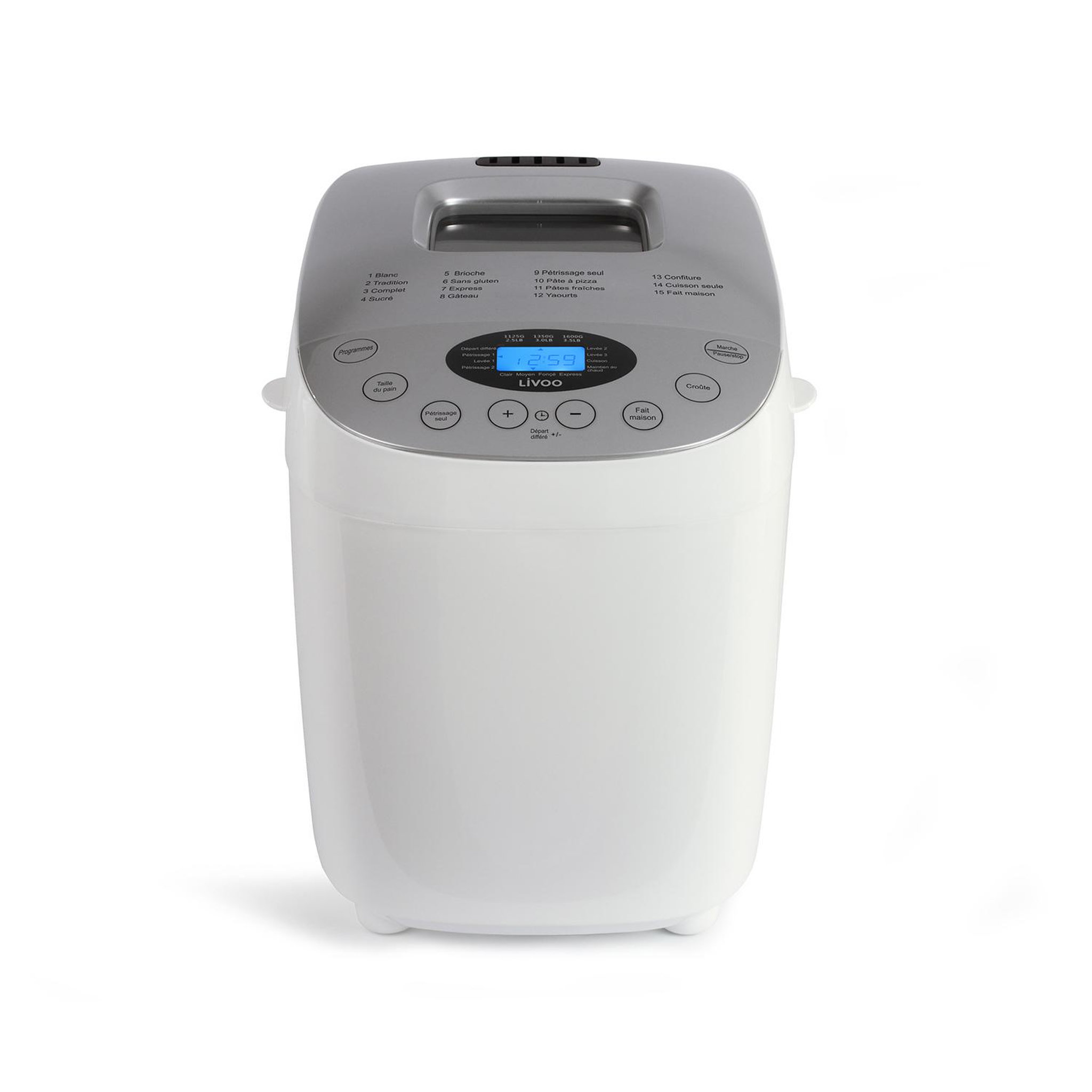 Voir la diapositive 1 : LIVOO Machine à pain 1600g 850w blanc et gris - dop205w