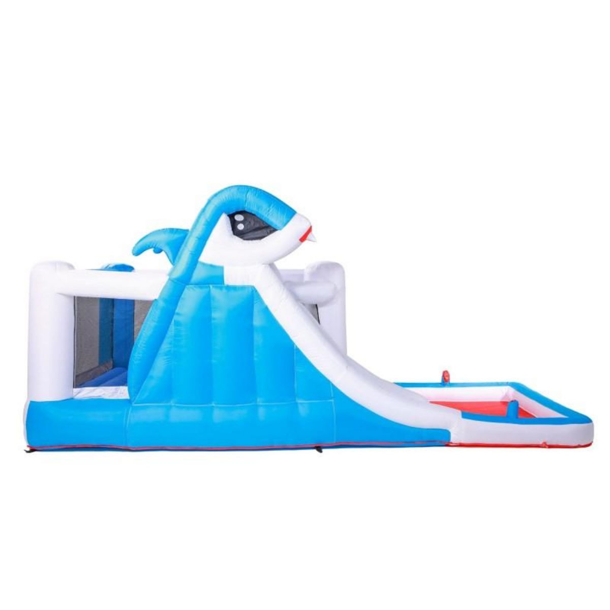 AIRMYFUN Château Aquatique Gonflable pour enfants 4,80m - Aire de jeux avec Toboggan et Piscine - Sharky Bay